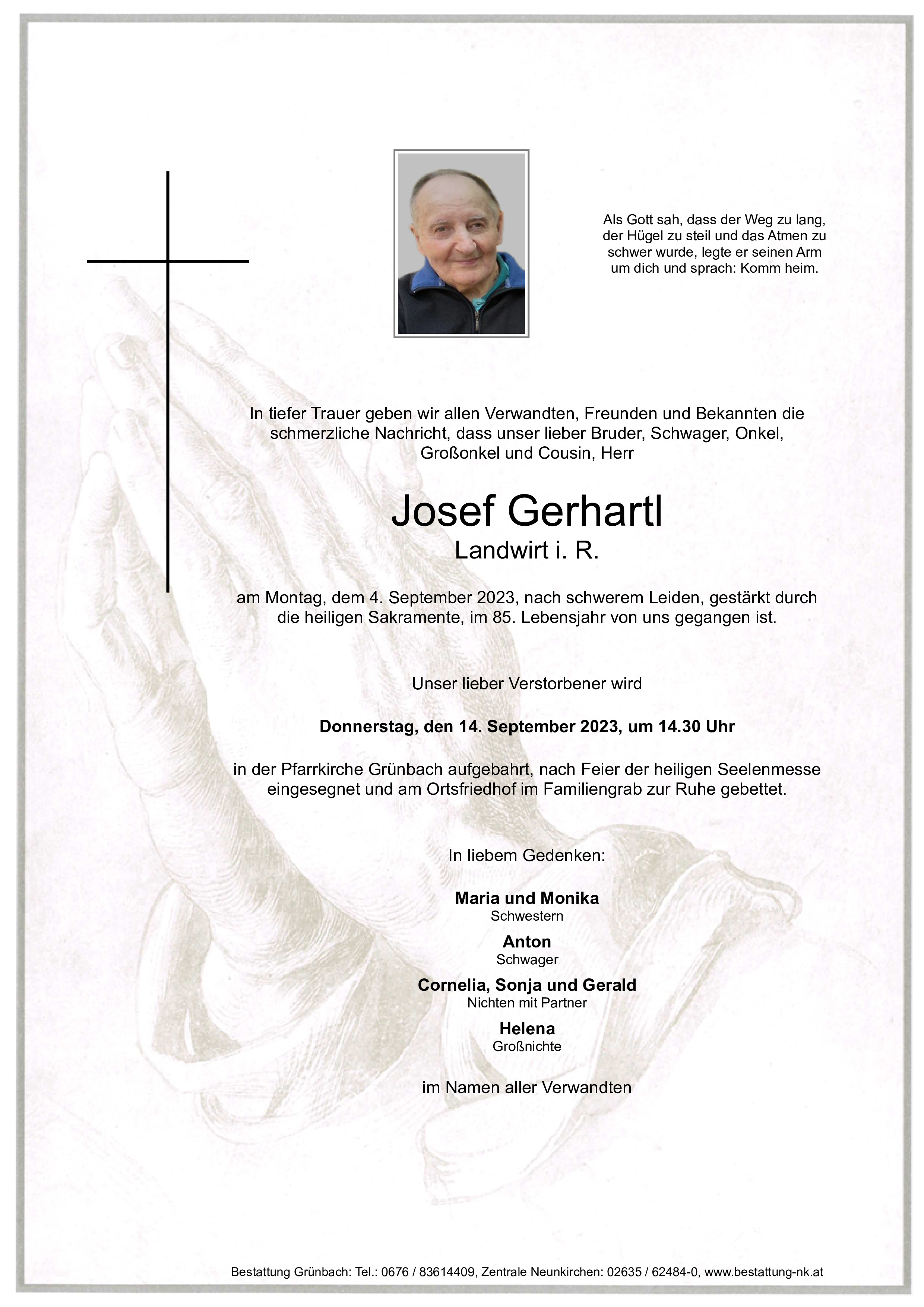 Traueranzeige von Josef Gerhartl