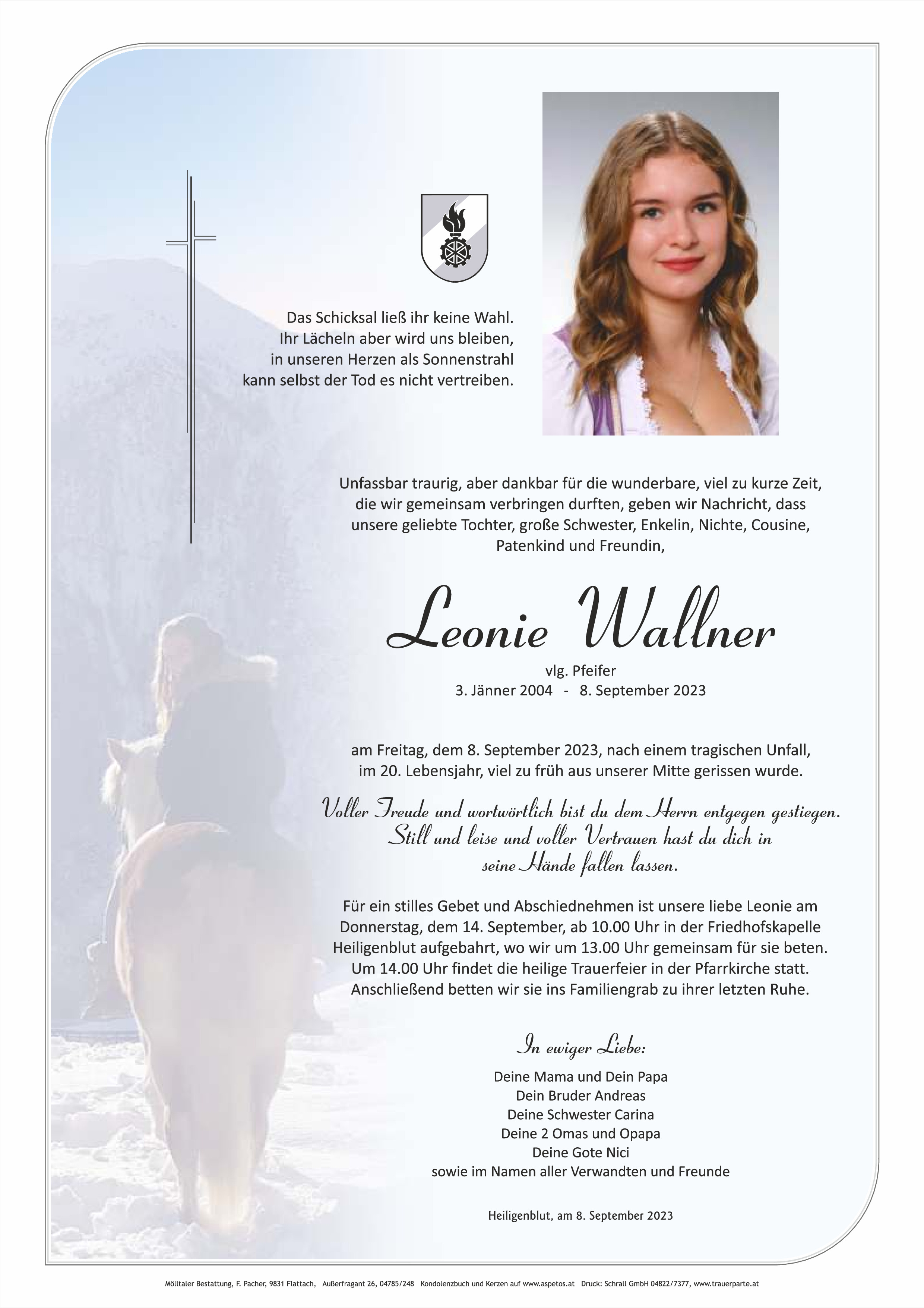 Traueranzeige von Leonie Wallner