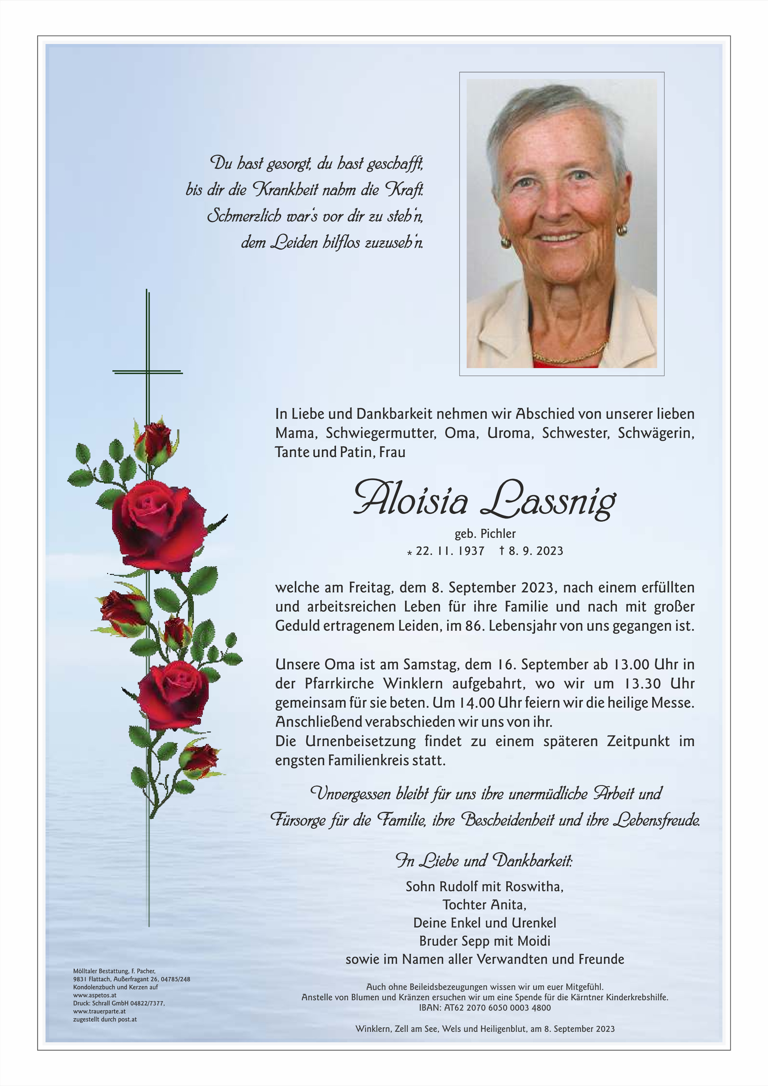 Traueranzeige von Aloisia Lassnig