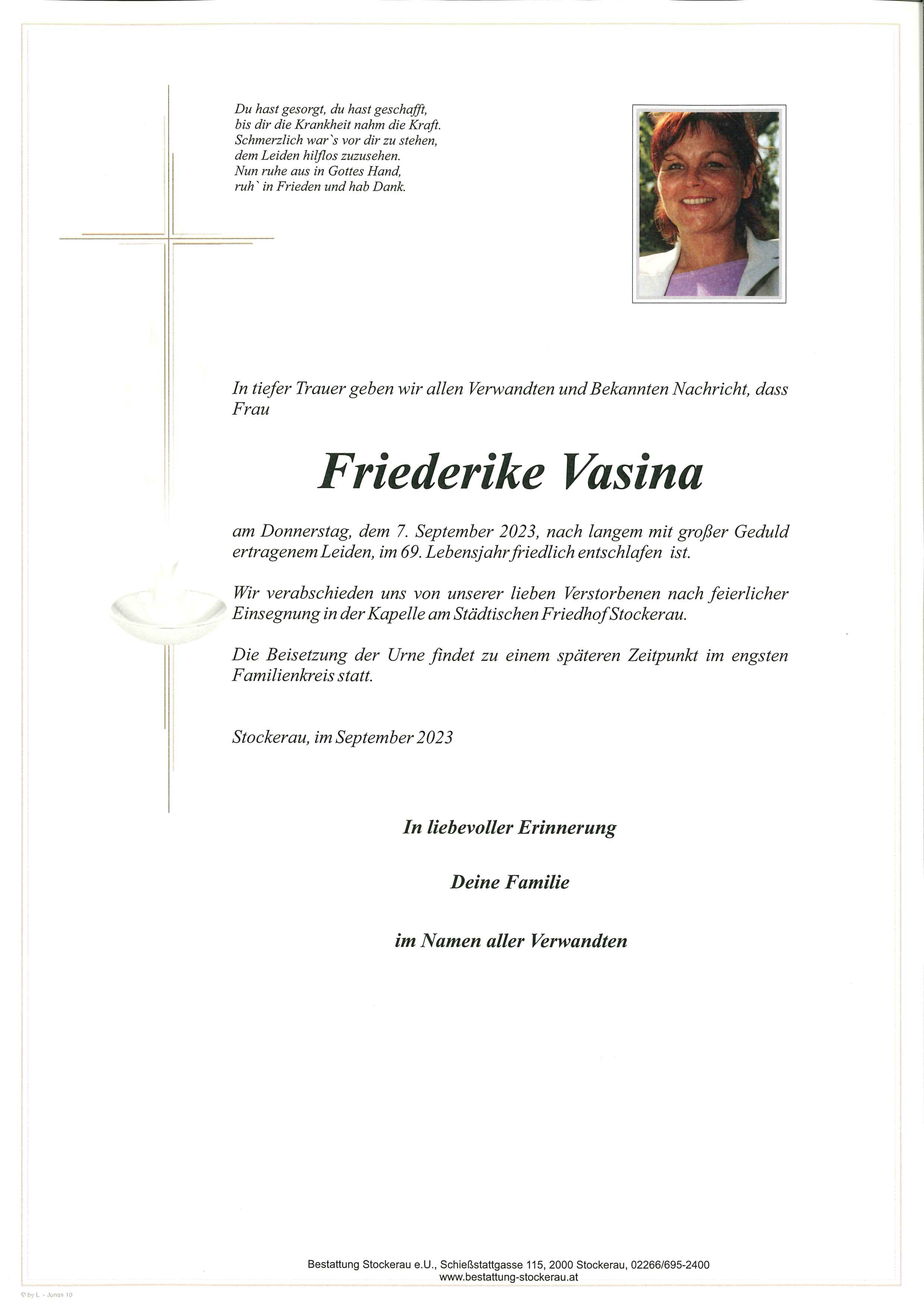Traueranzeige von Friederike Vasina