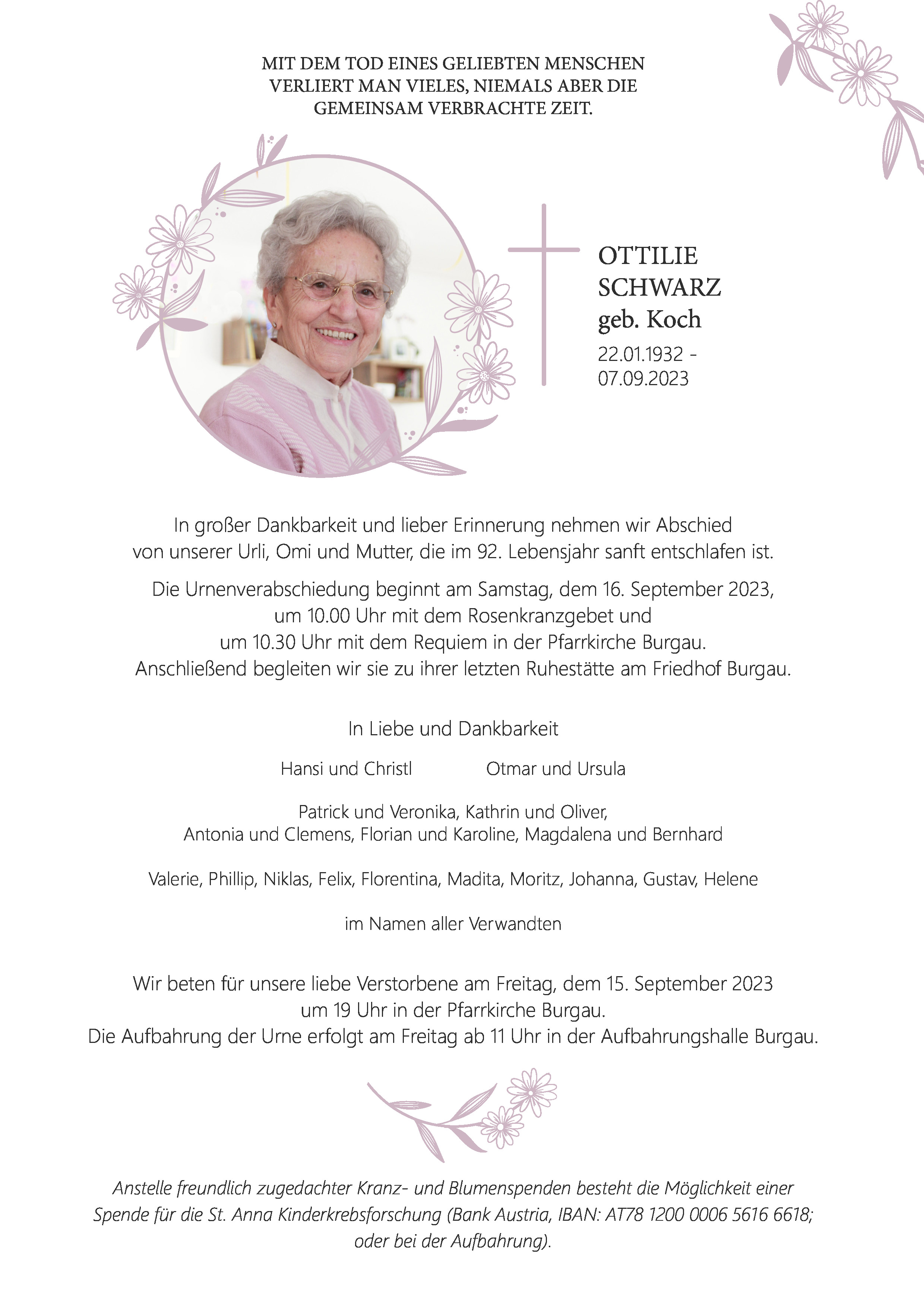 Traueranzeige von Ottilie Schwarz