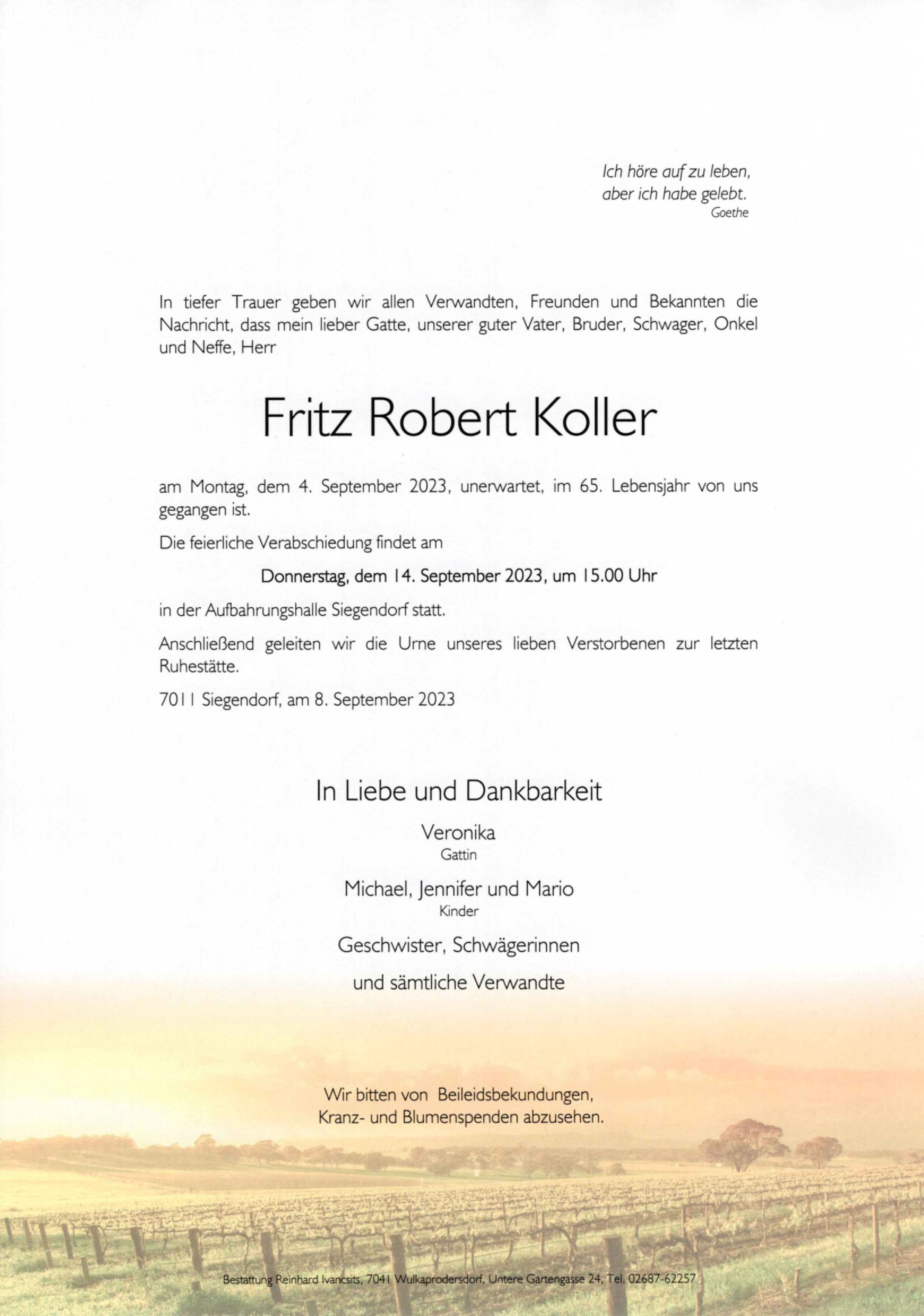 Traueranzeige von Fritz  Koller