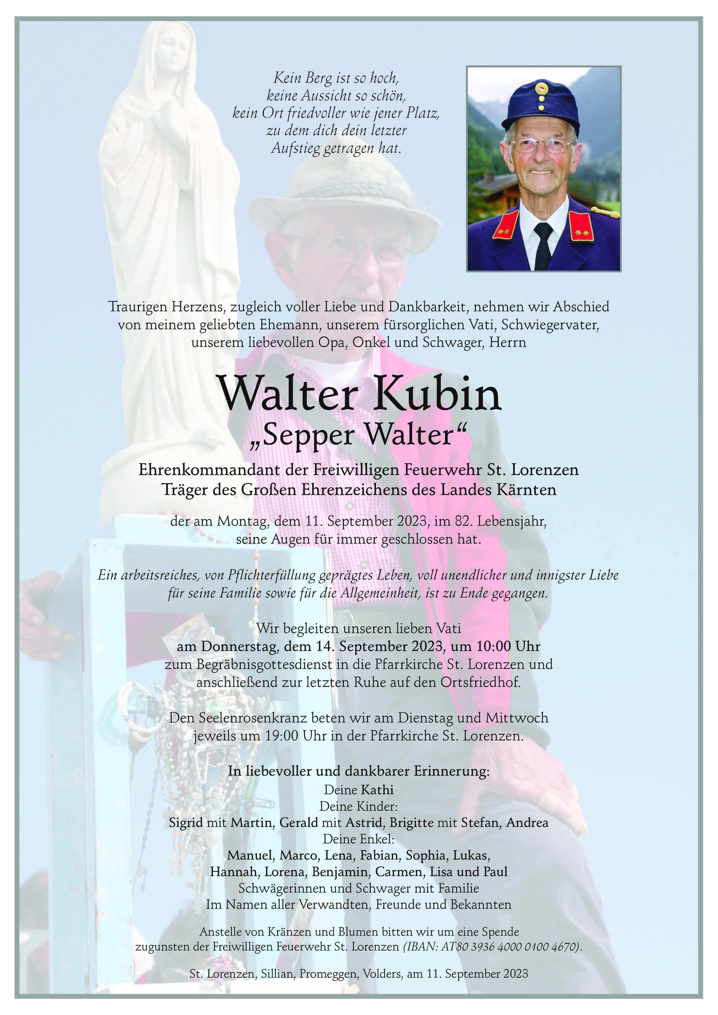 Traueranzeige von Walter Kubin