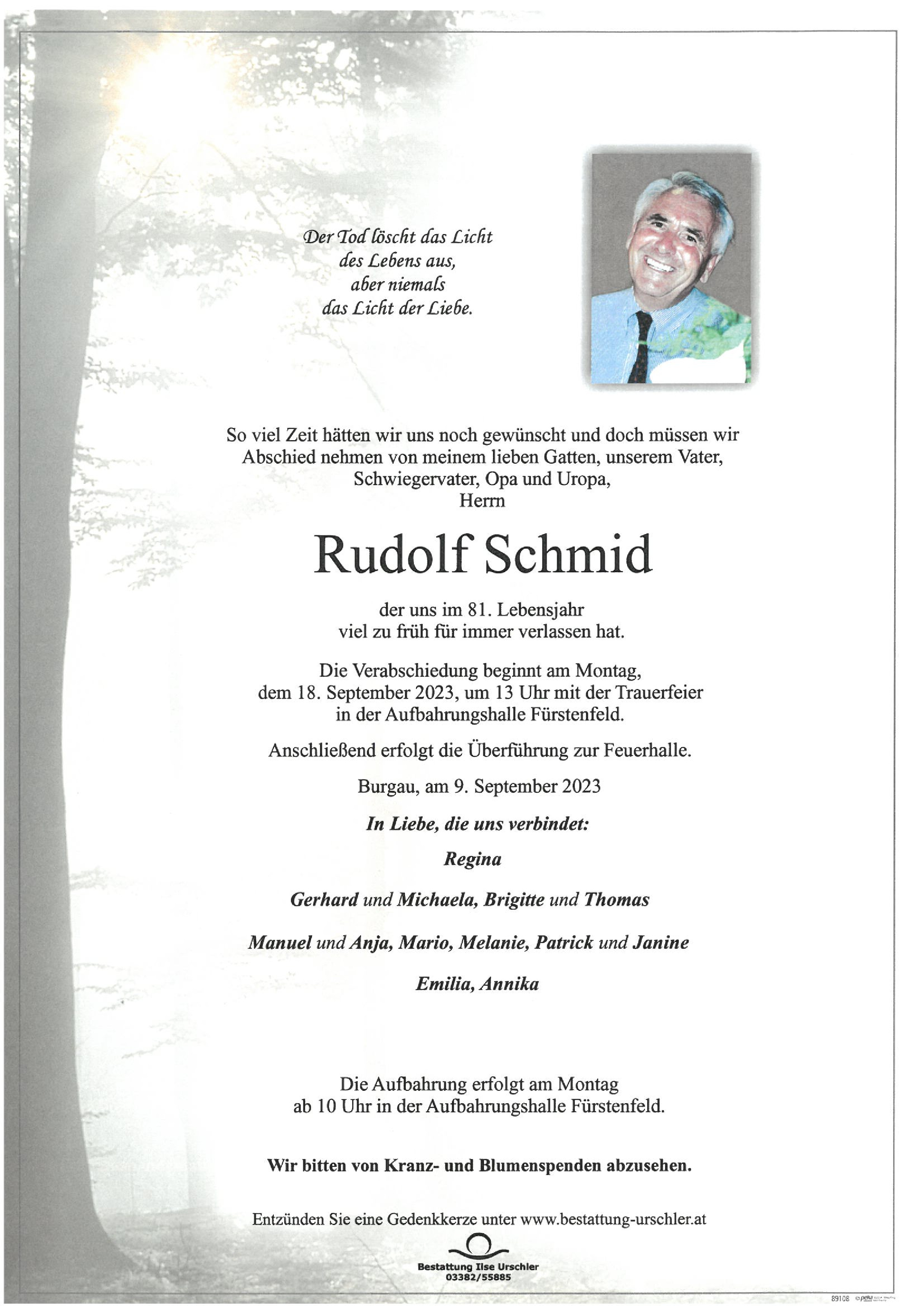 Traueranzeige von Rudolf Schmid