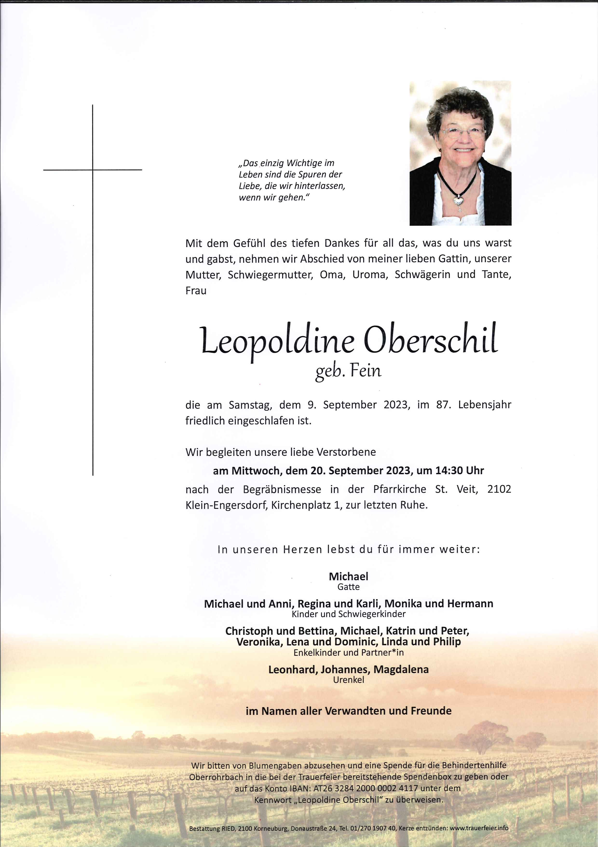 Traueranzeige von Leopoldine Oberschill