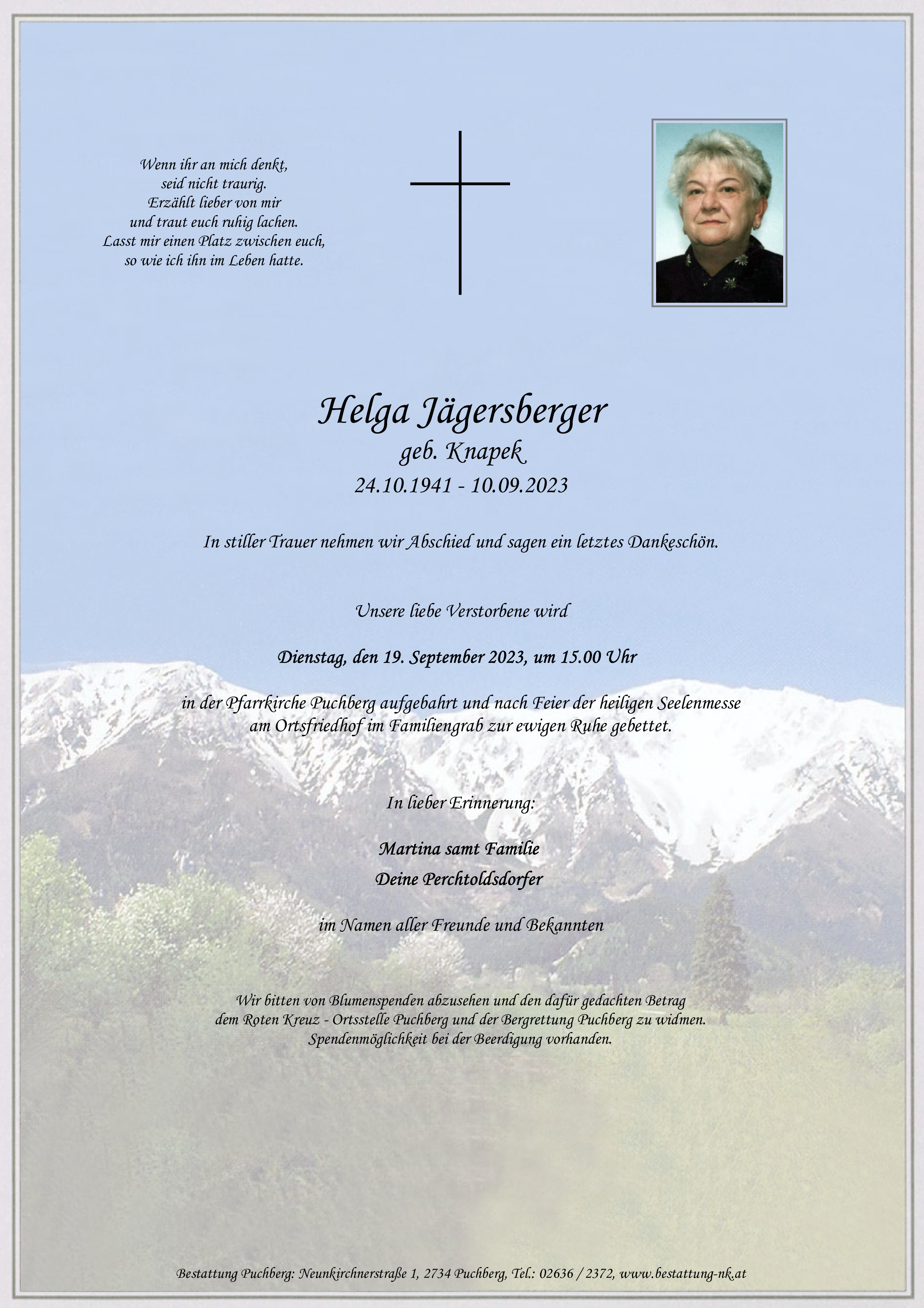Traueranzeige von Helga Jägersberger