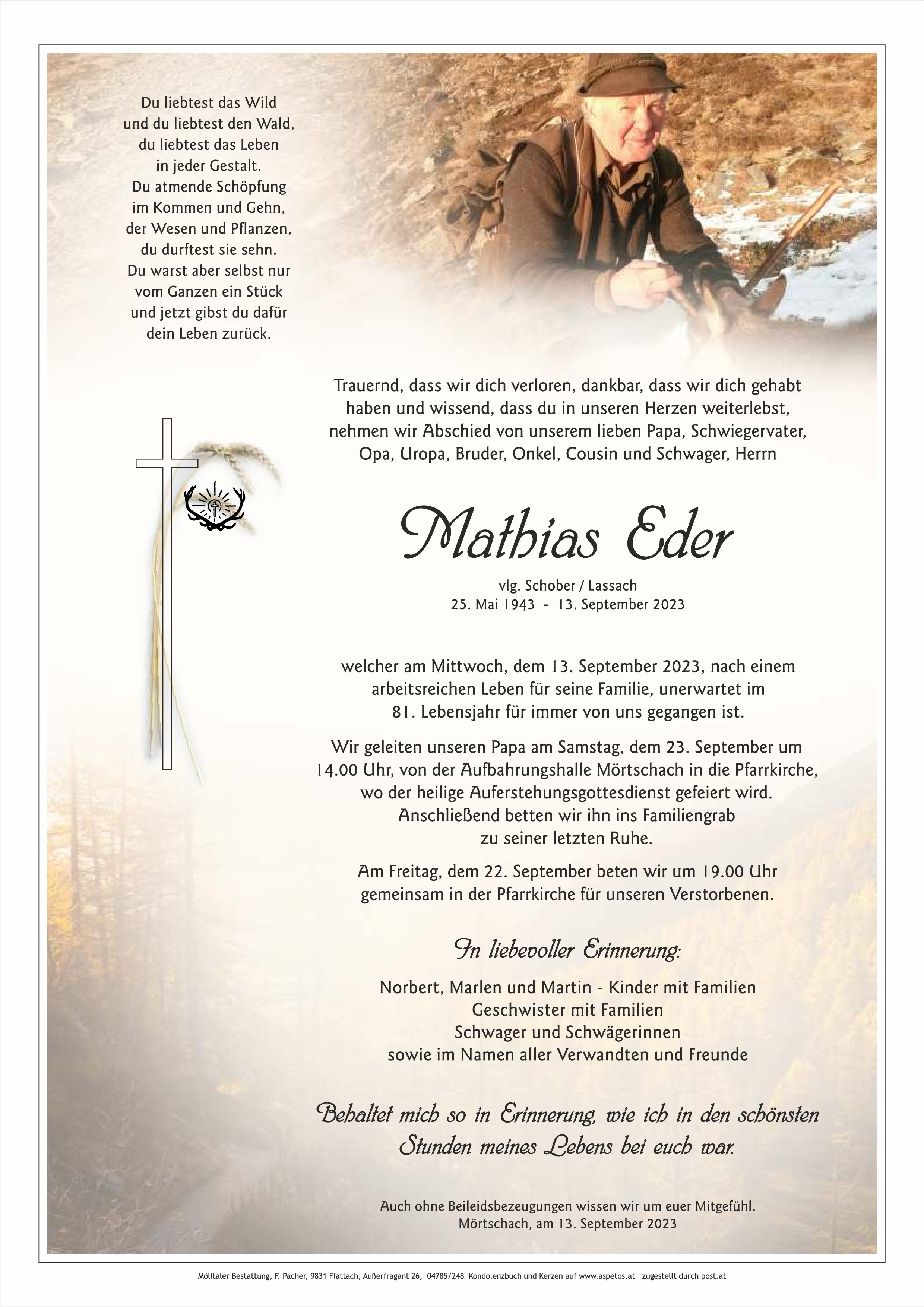 Traueranzeige von Mathias Eder