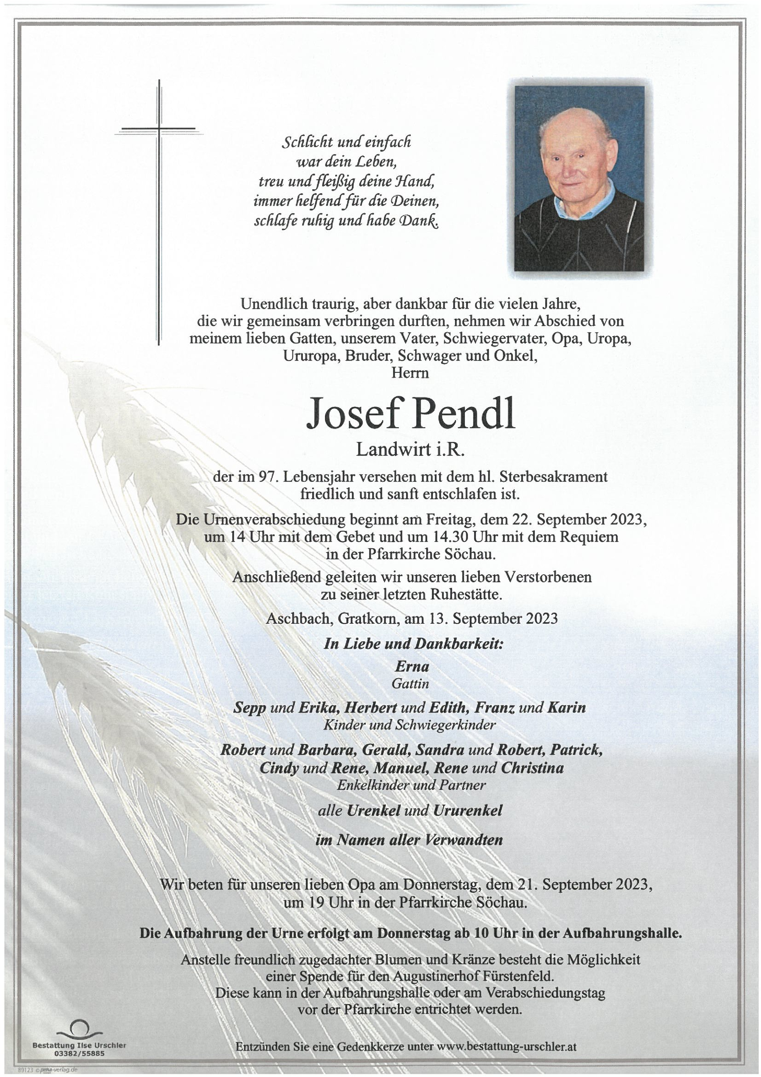 Traueranzeige von Josef Pendl