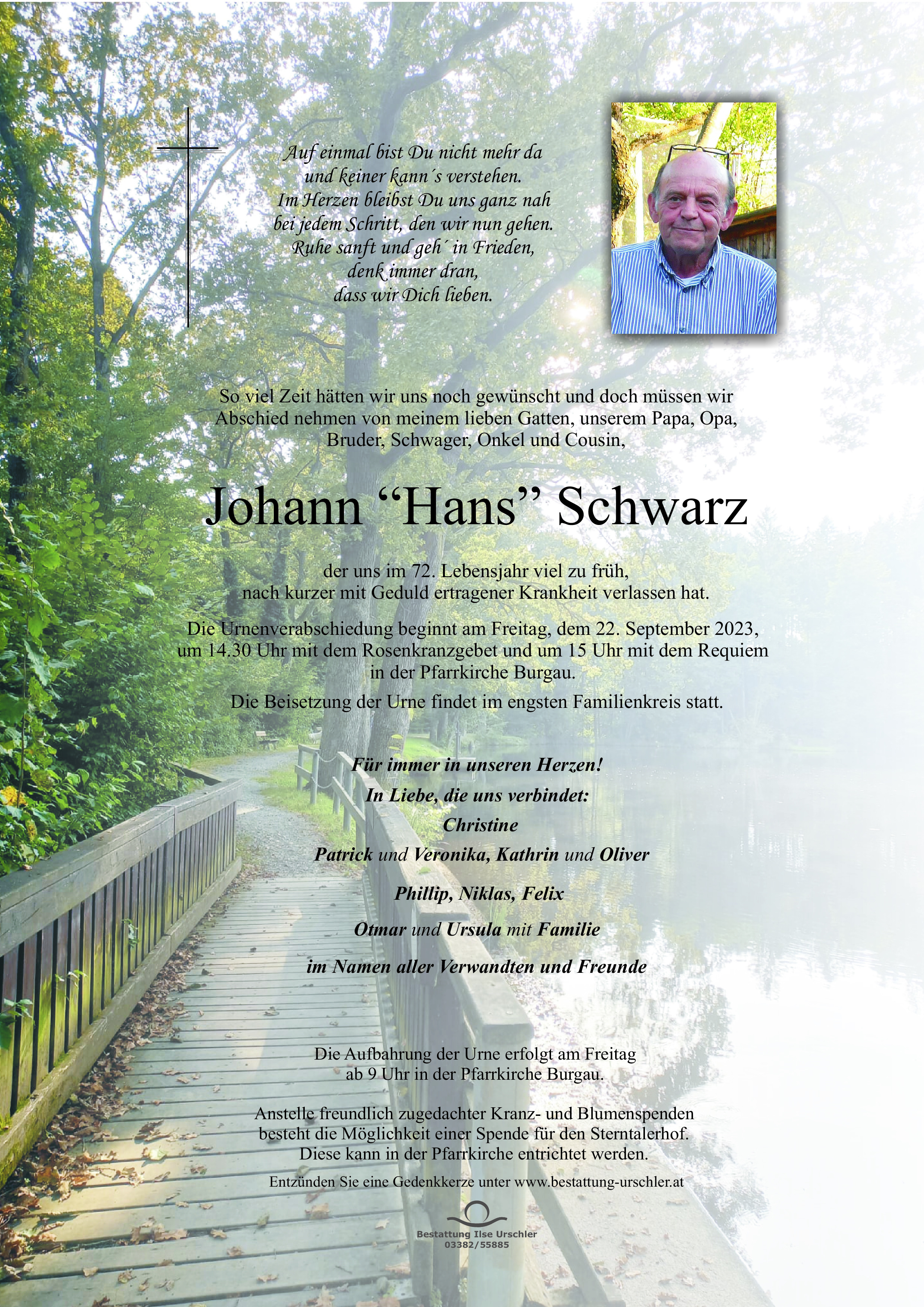 Traueranzeige von Johann Schwarz