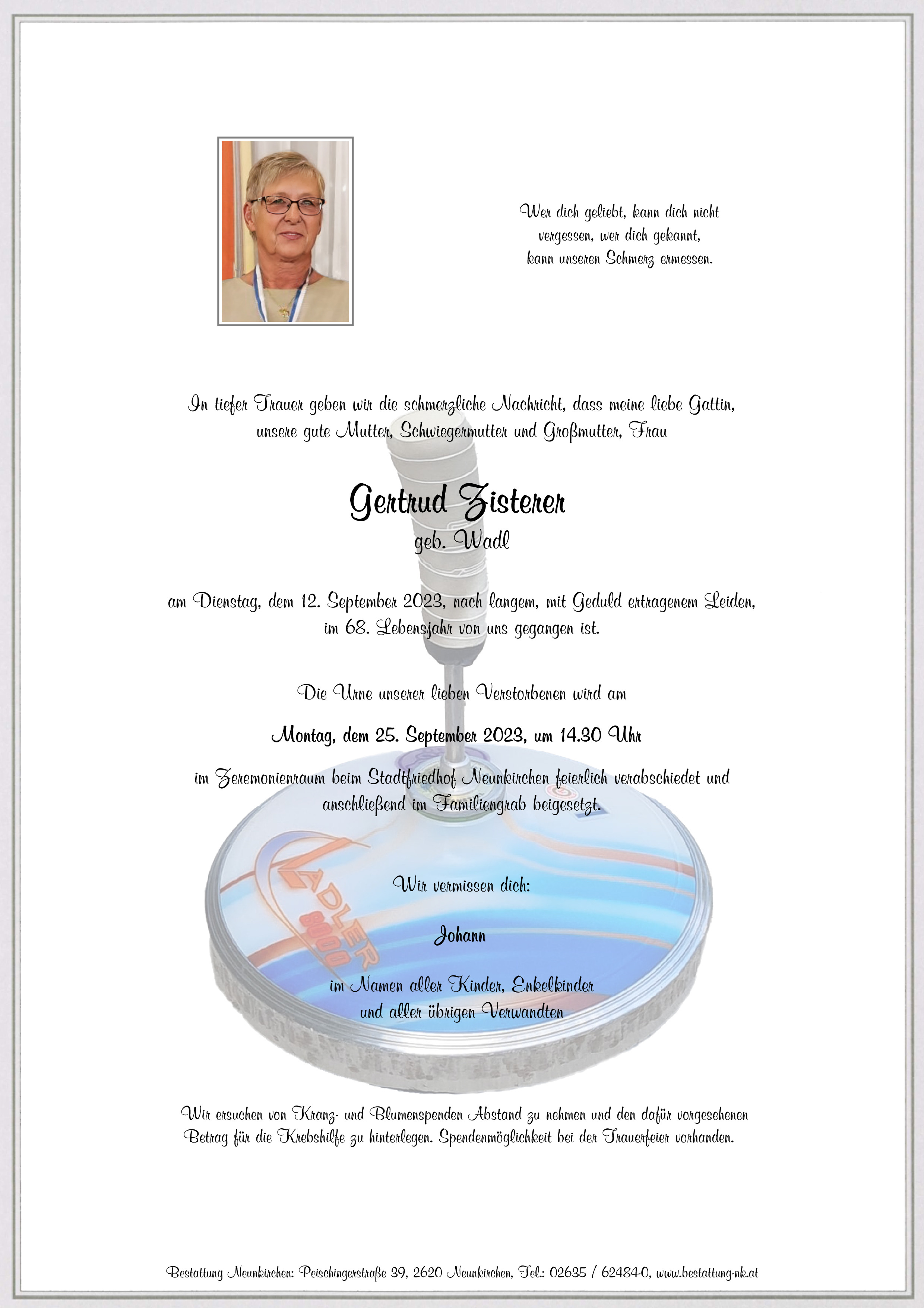 Traueranzeige von Gertrud Zisterer