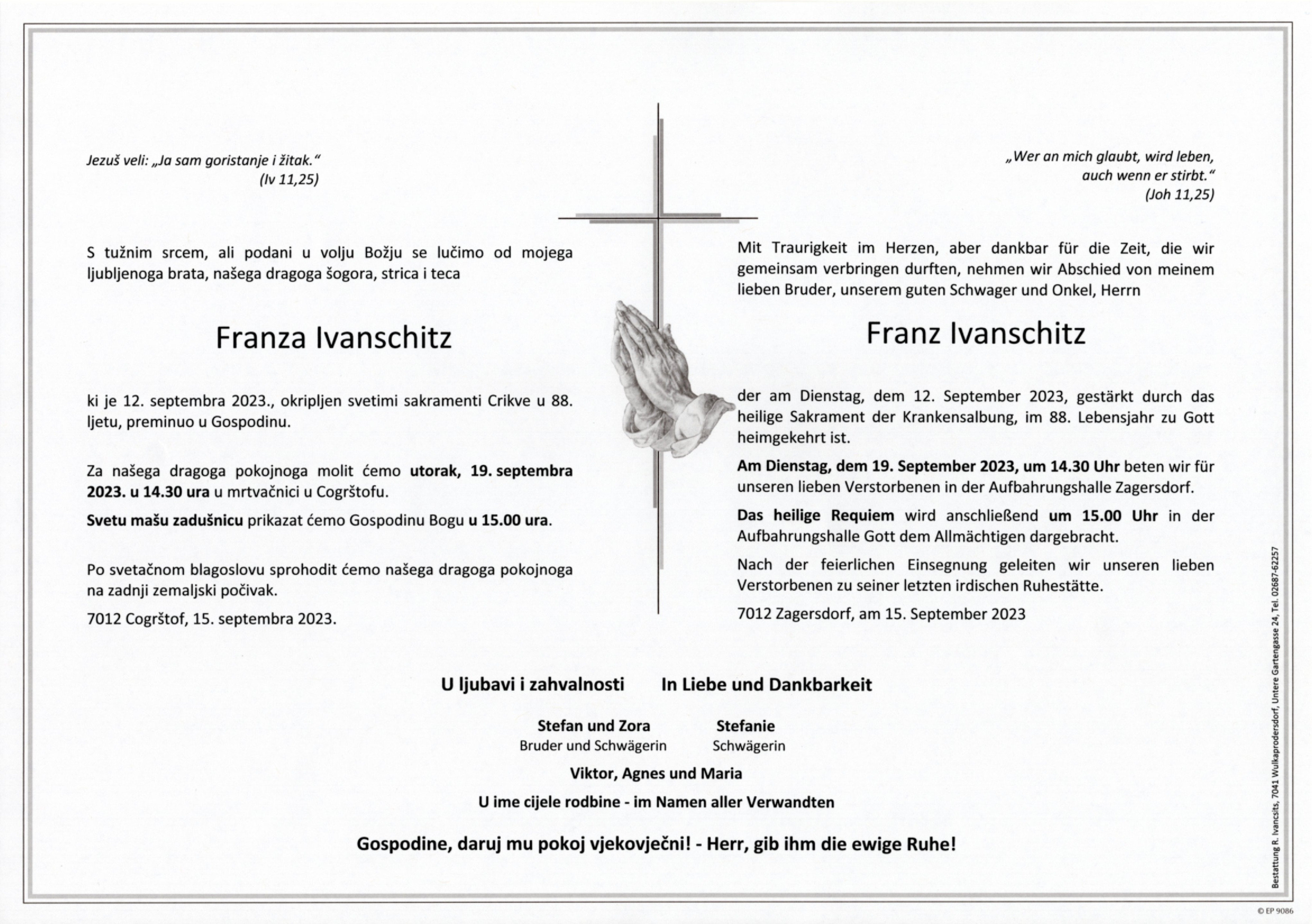 Traueranzeige von Franz Ivanschitz