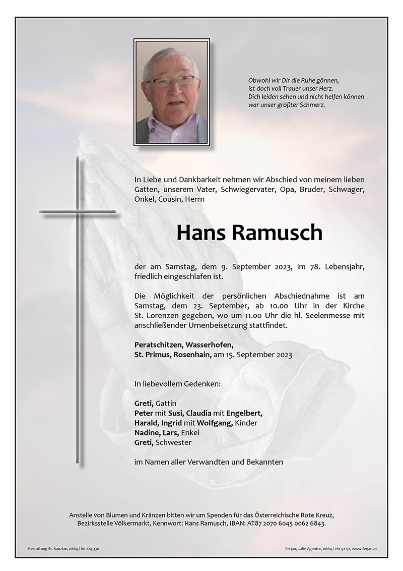 Traueranzeige von Hans Ramusch