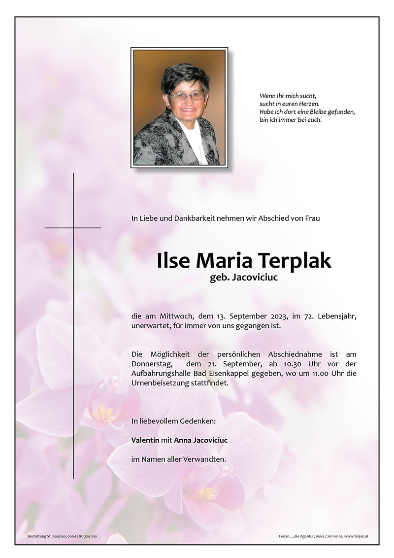 Traueranzeige von Ilse Maria Terplak