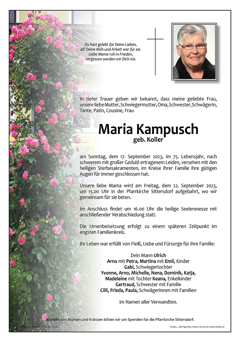 Traueranzeige von Maria Kampusch
