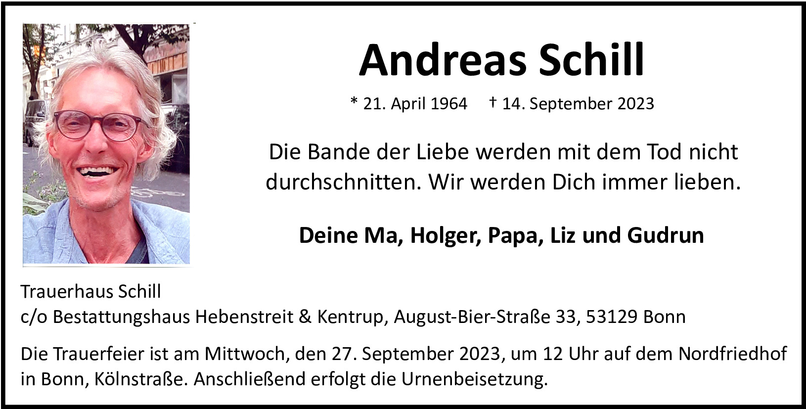 Traueranzeige von Andreas Schill