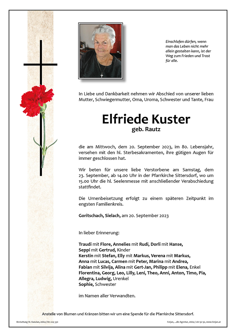 Traueranzeige von Elfriede Kuster