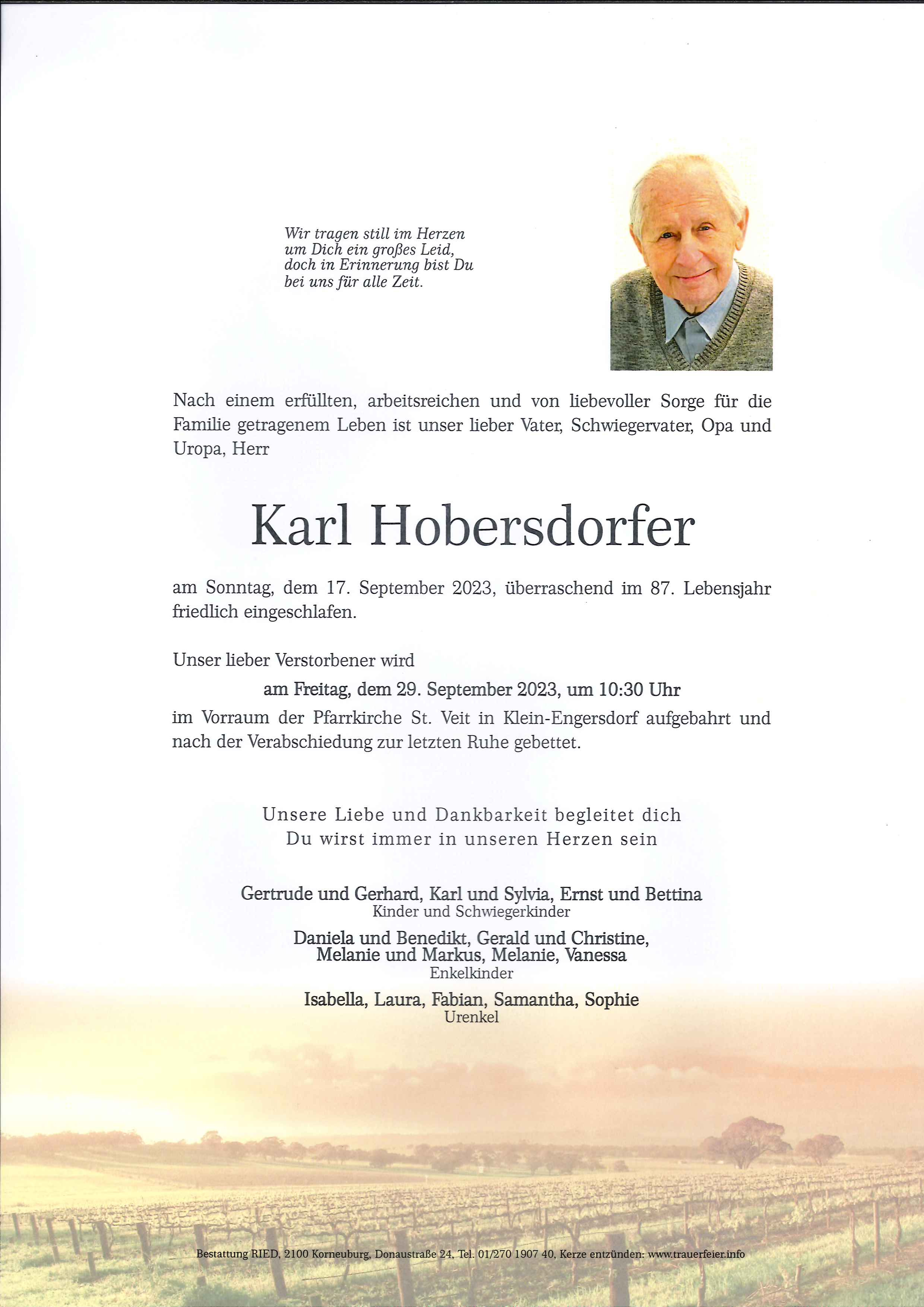 Traueranzeige von Karl Hobersdorfer