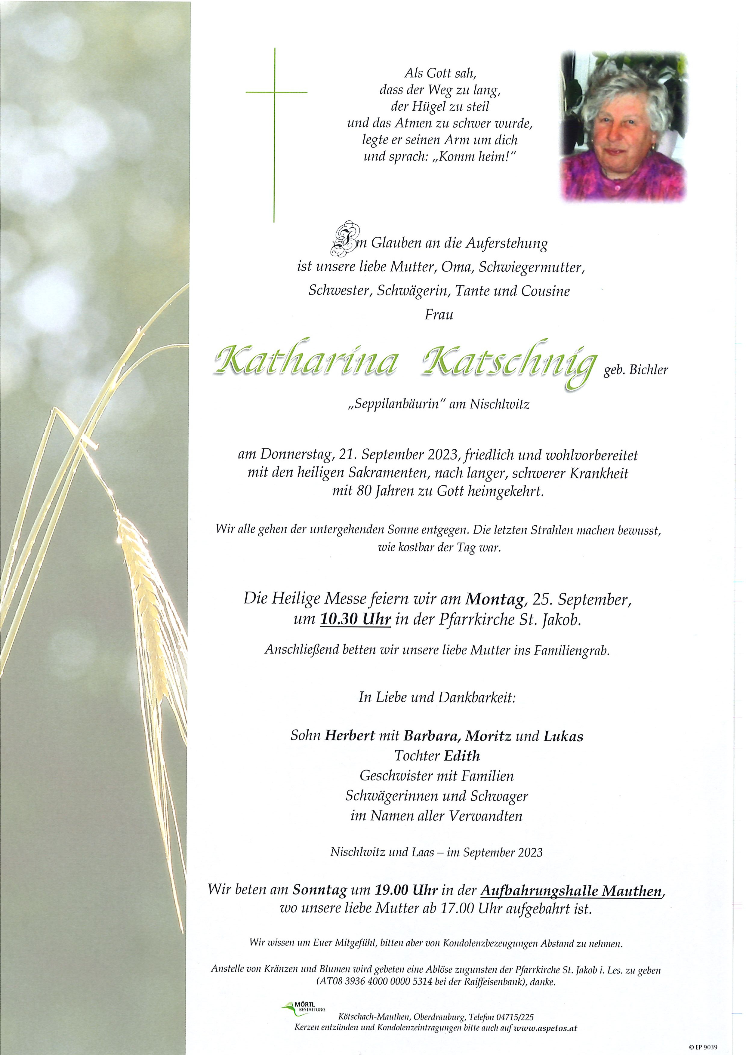Traueranzeige von Katharina Katschnig