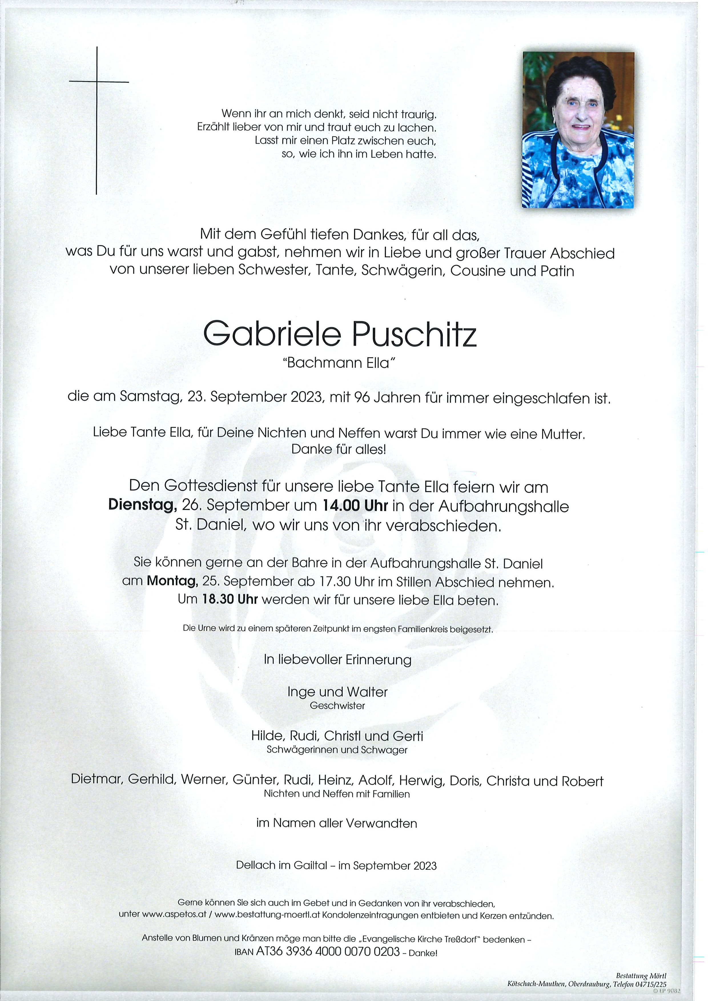 Traueranzeige von Gabriele Puschitz