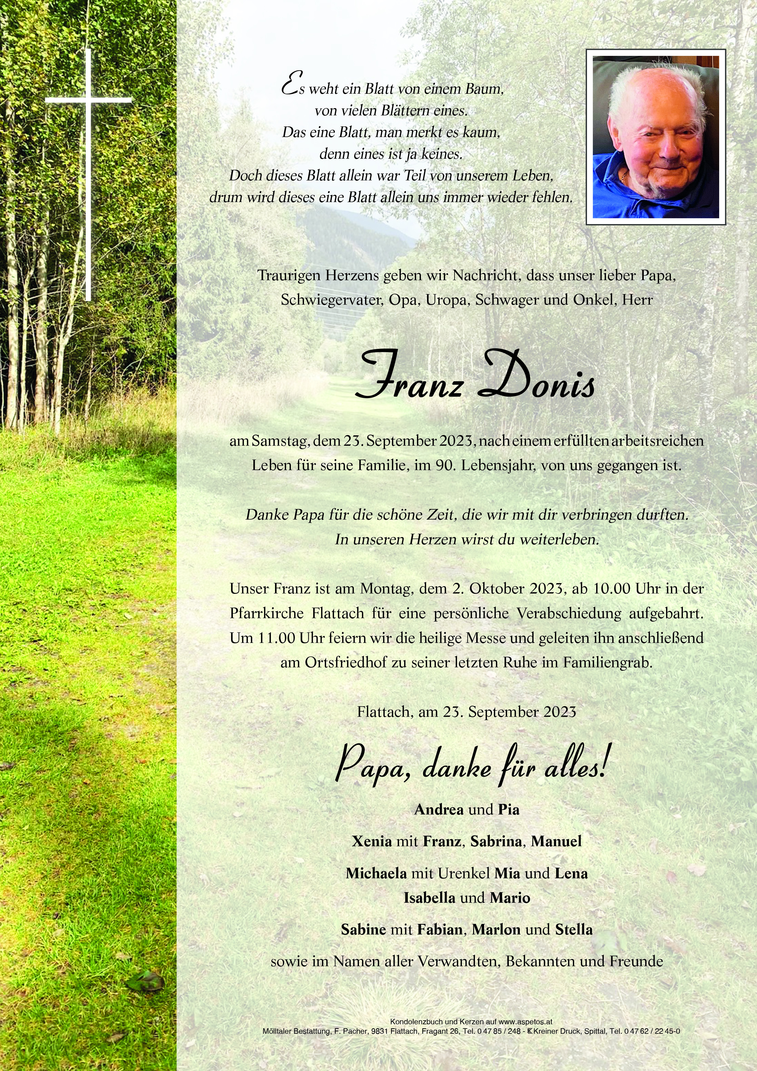 Traueranzeige von Franz Donis
