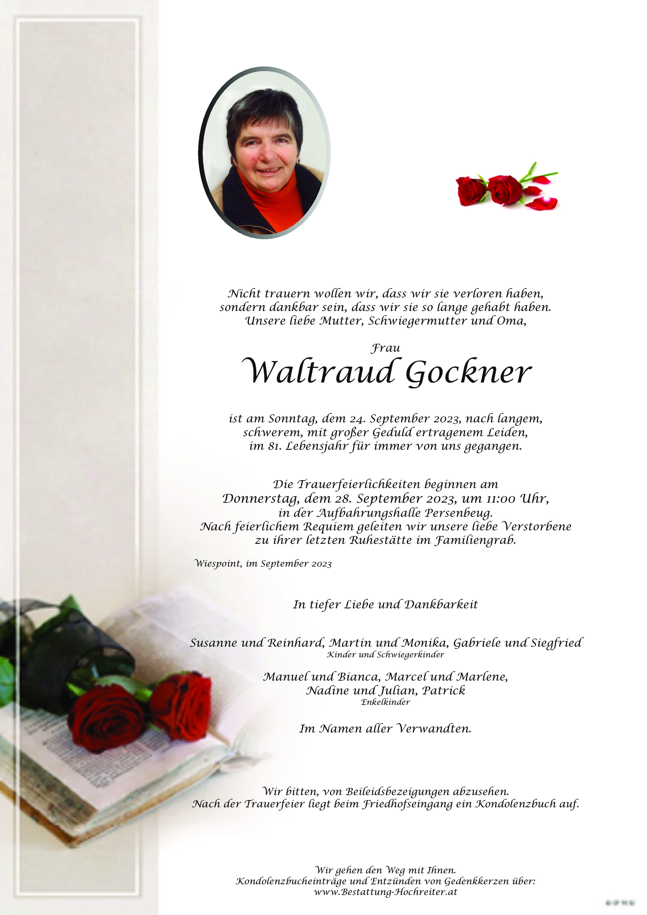 Traueranzeige von Waltraud Gockner