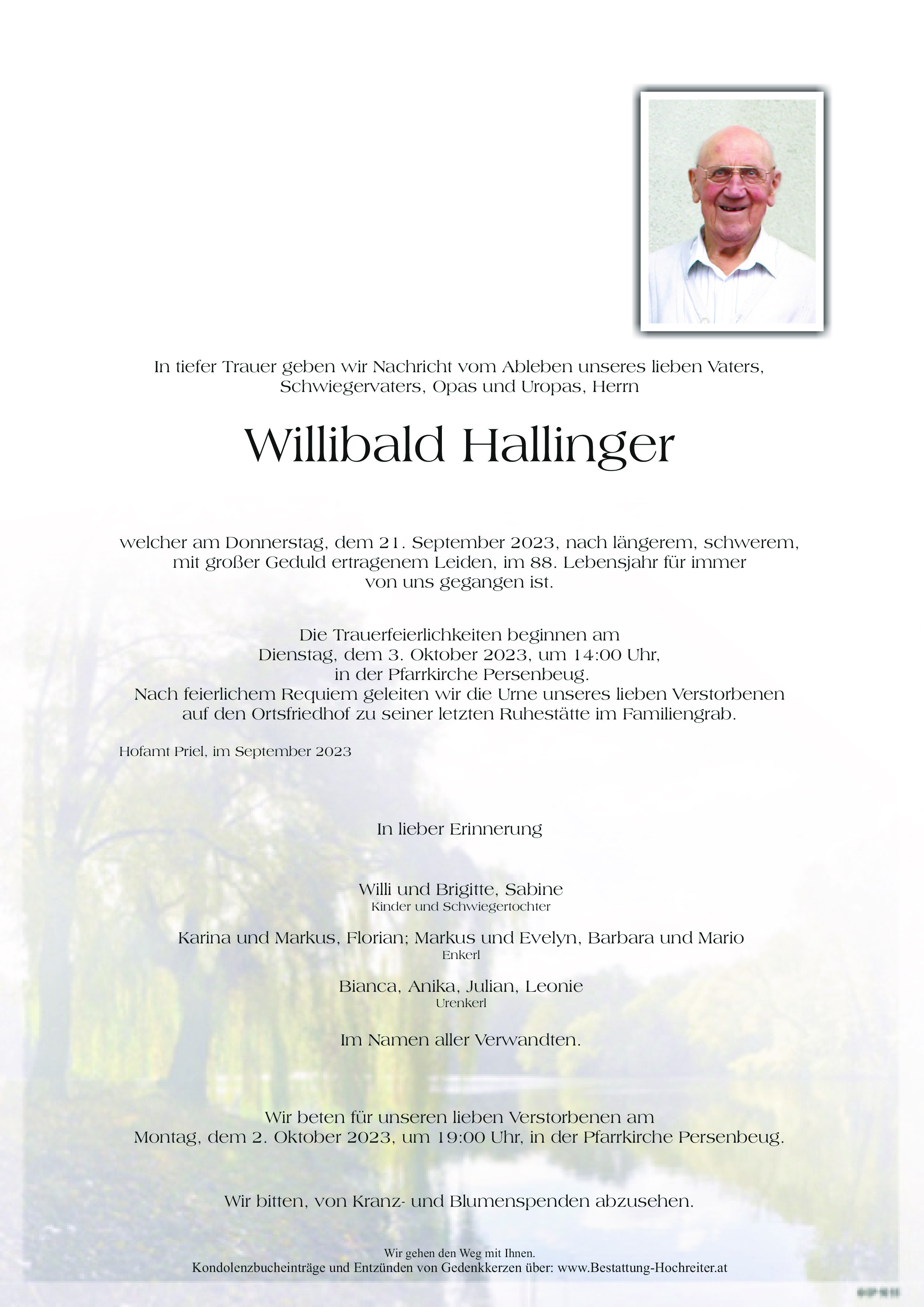 Traueranzeige von Willibald Hallinger