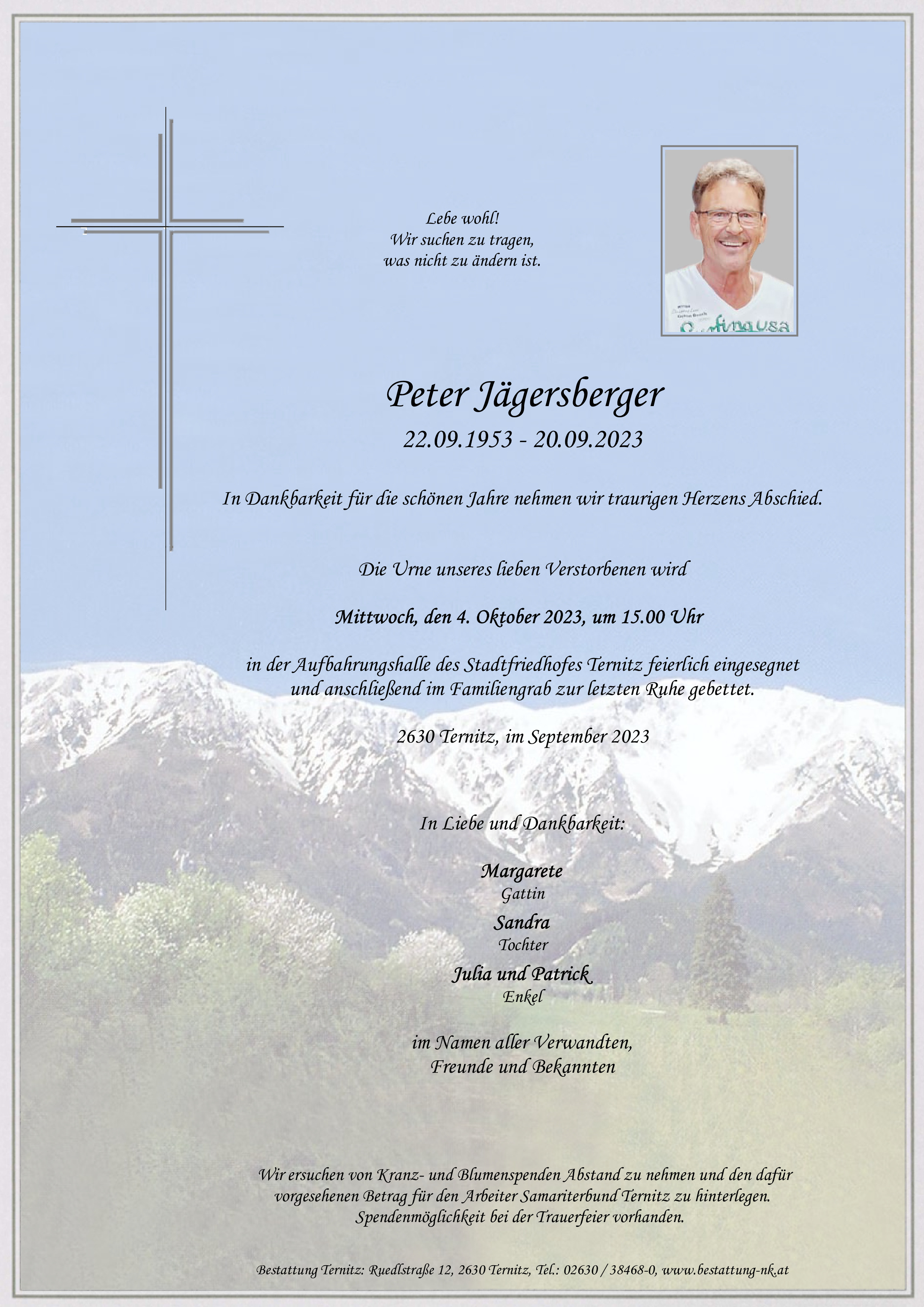 Traueranzeige von Peter Jägersberger