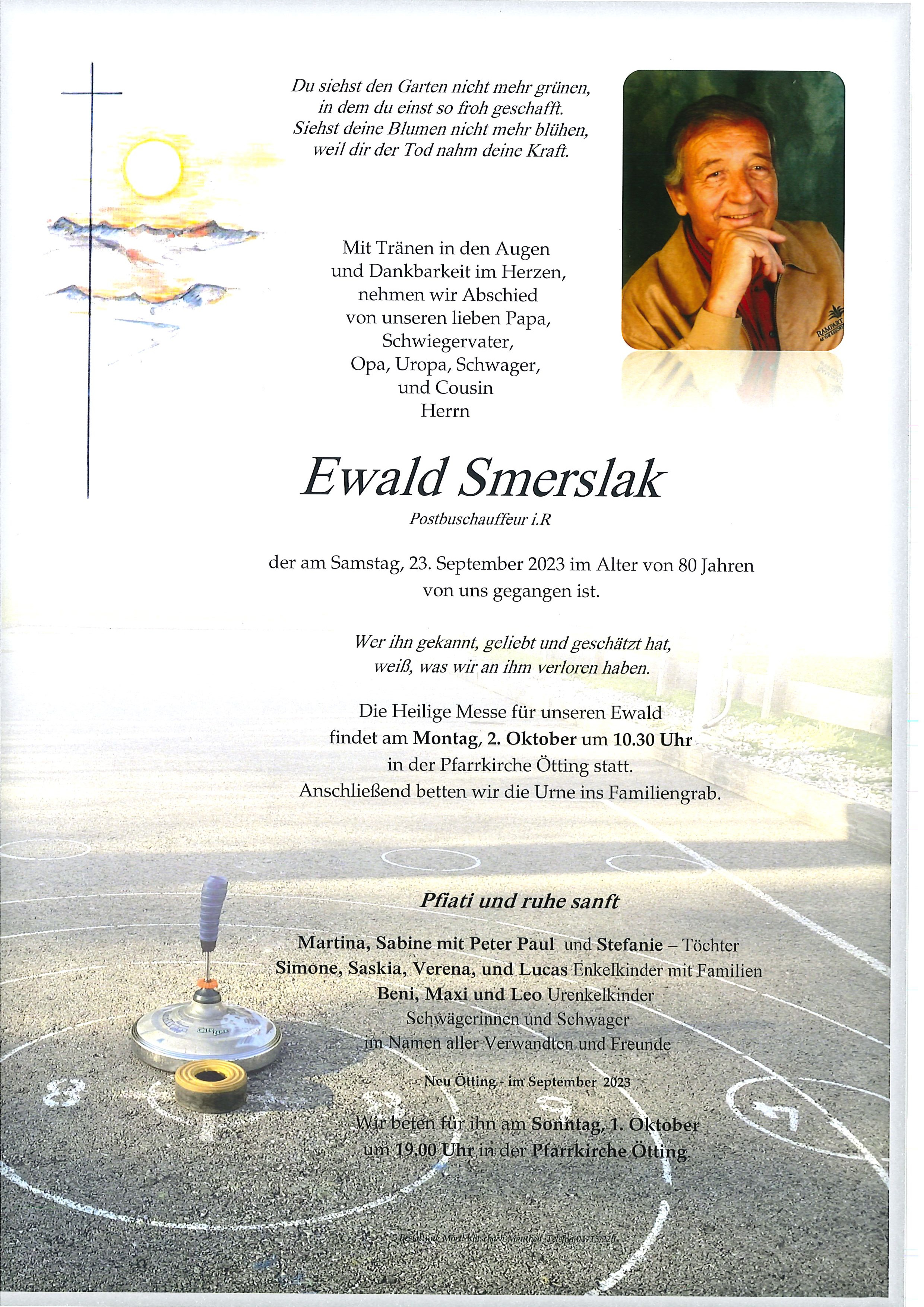 Traueranzeige von Ewald Smerslak