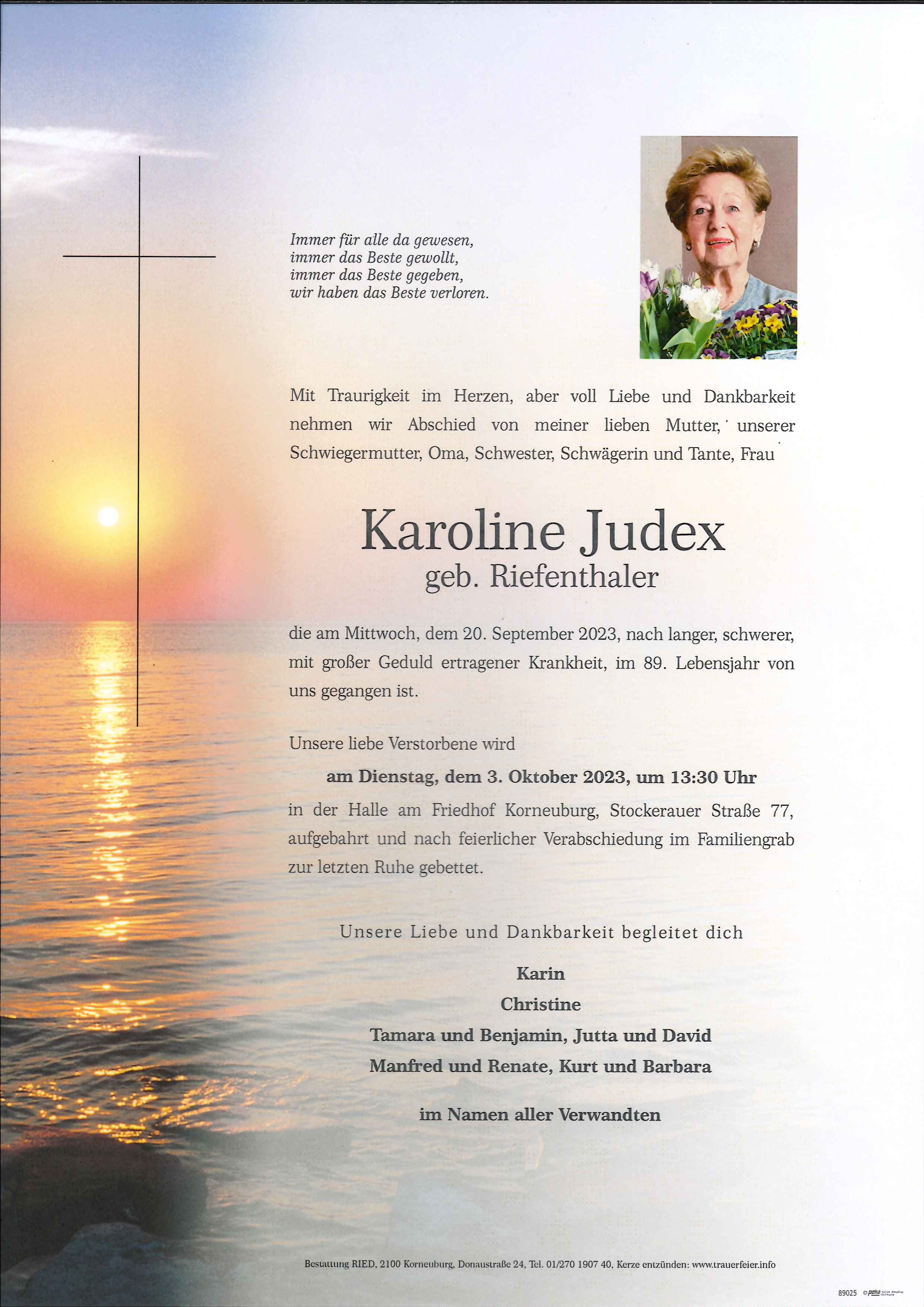 Traueranzeige von Karoline Judex