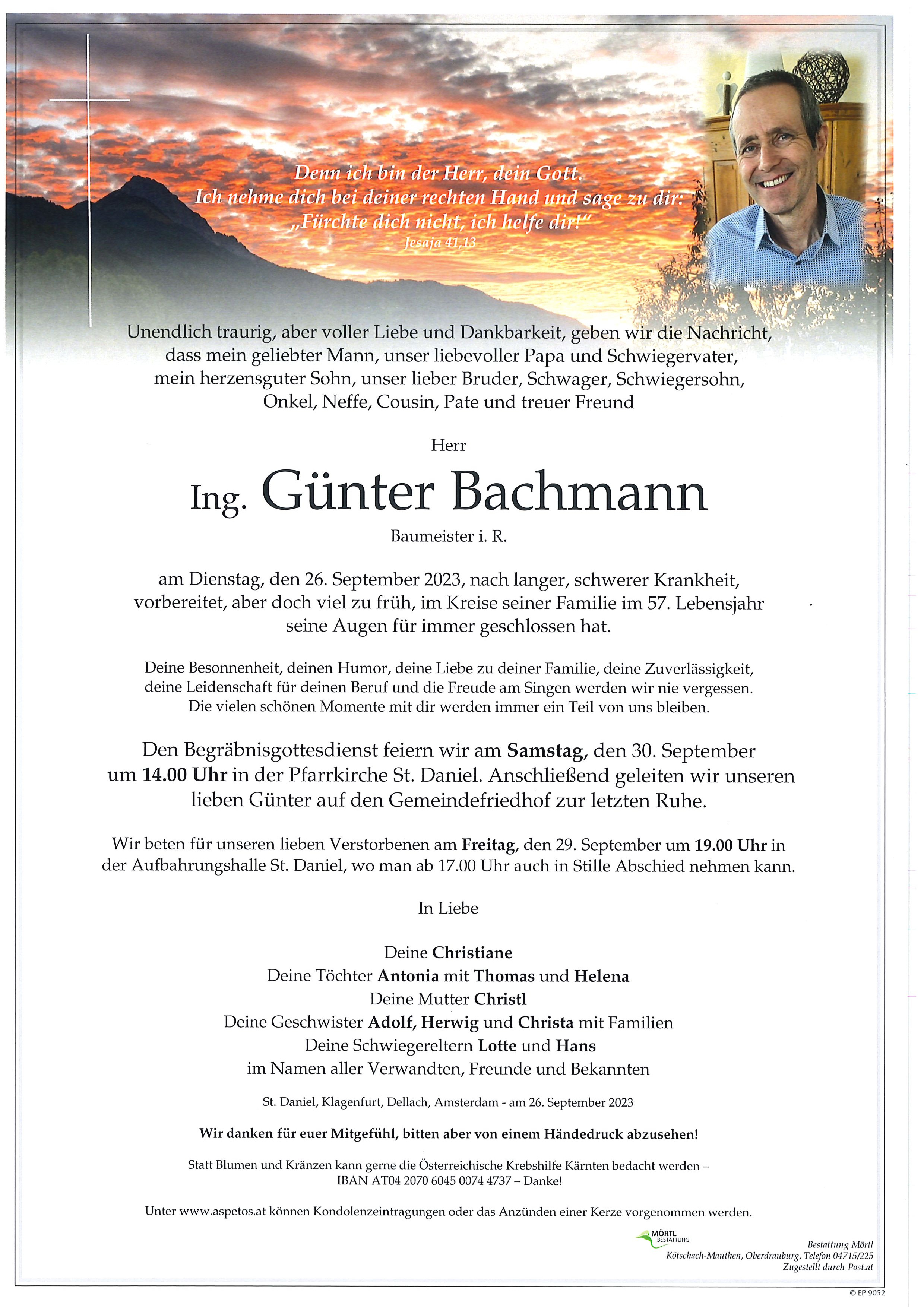 Traueranzeige von Ing. Günter Bachmann