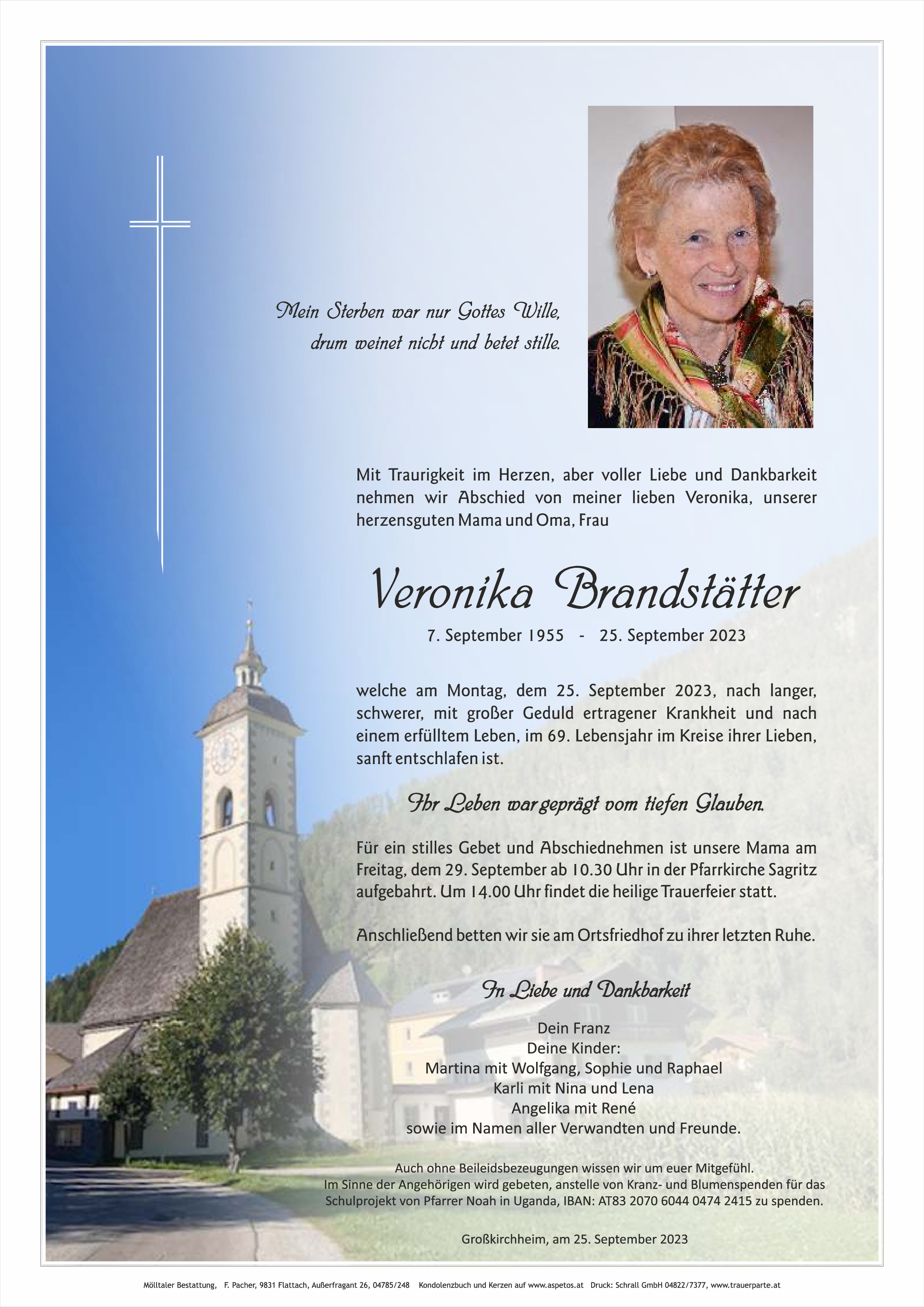 Traueranzeige von Veronika  Brandstätter