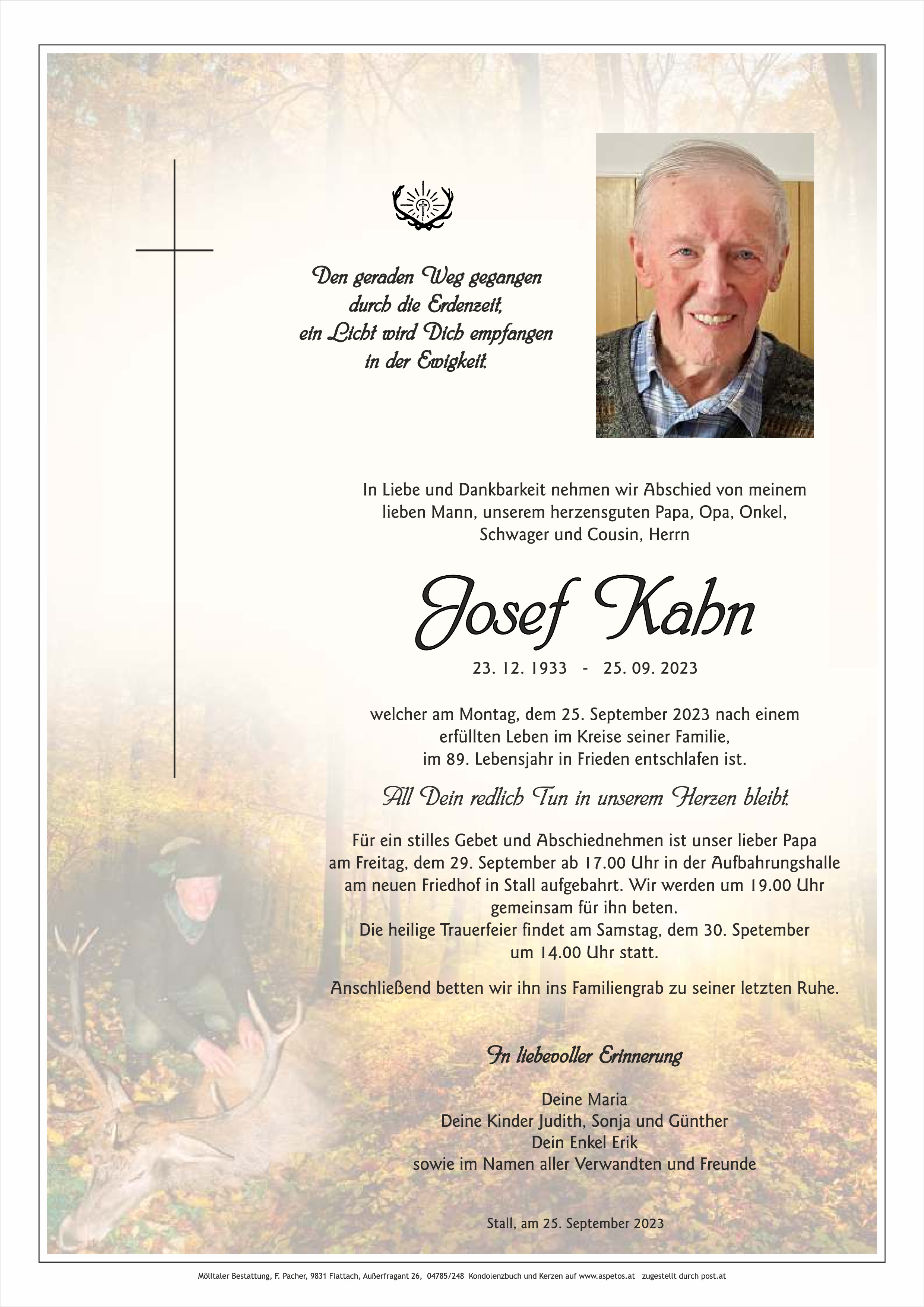 Traueranzeige von Josef Kahn