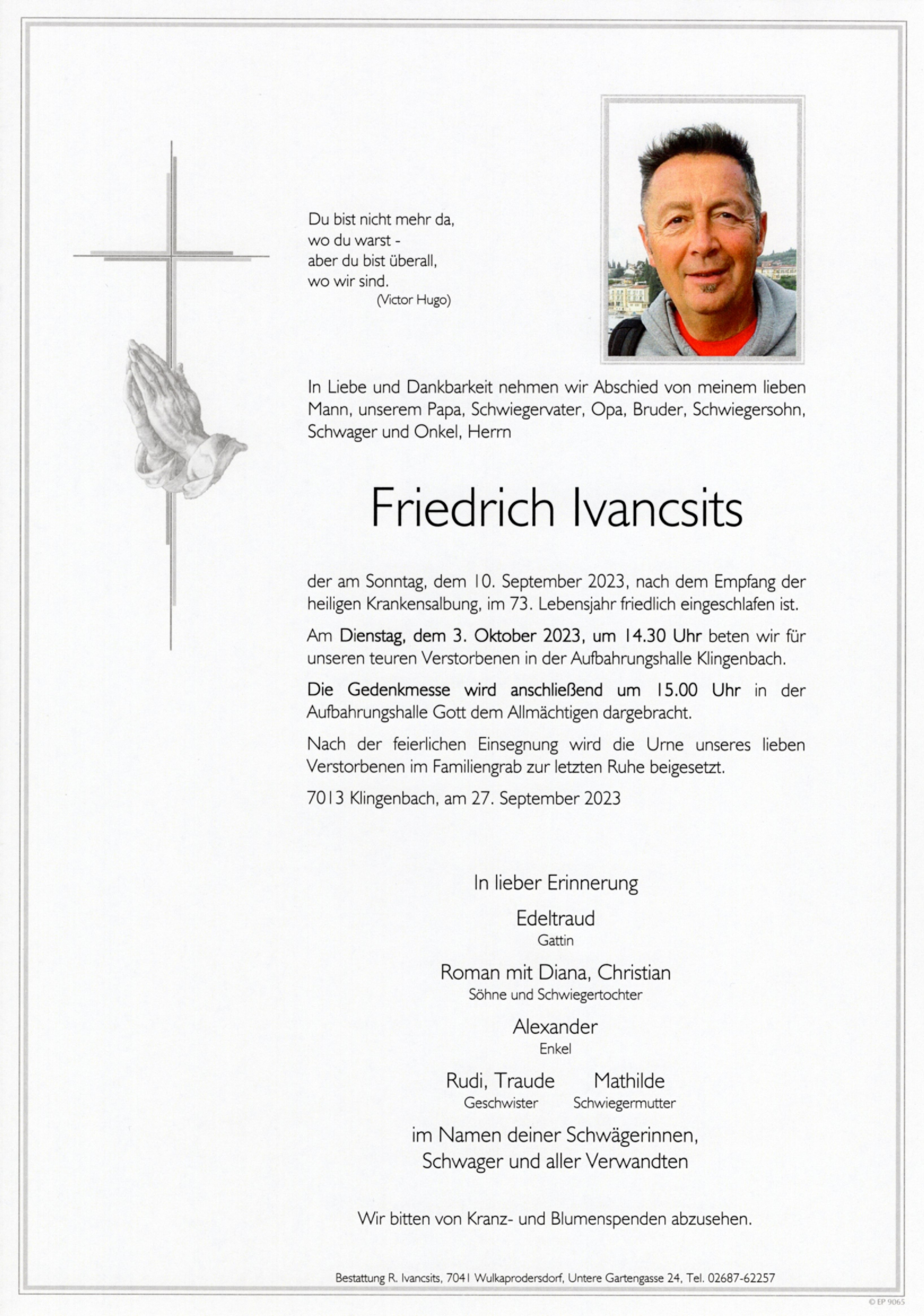 Traueranzeige von Friedrich Ivancsits