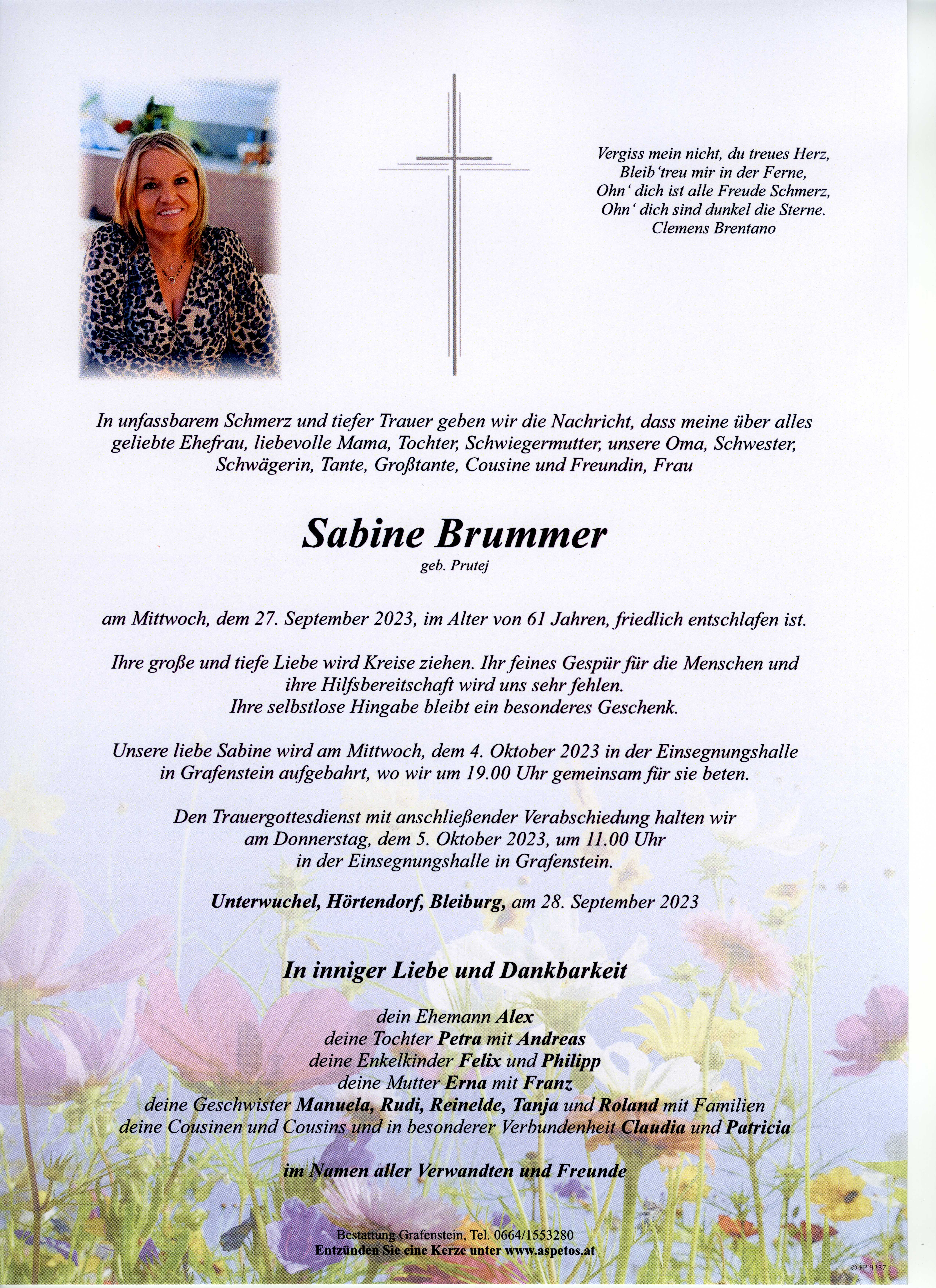 Traueranzeige von Sabine Brummer