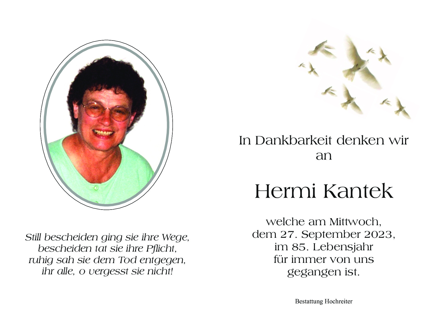 Traueranzeige von Hermine Kantek