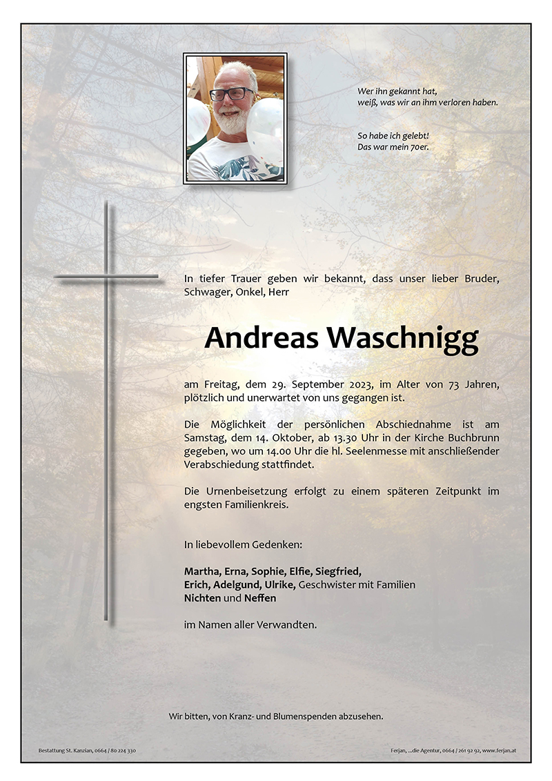 Traueranzeige von Andreas Waschnigg