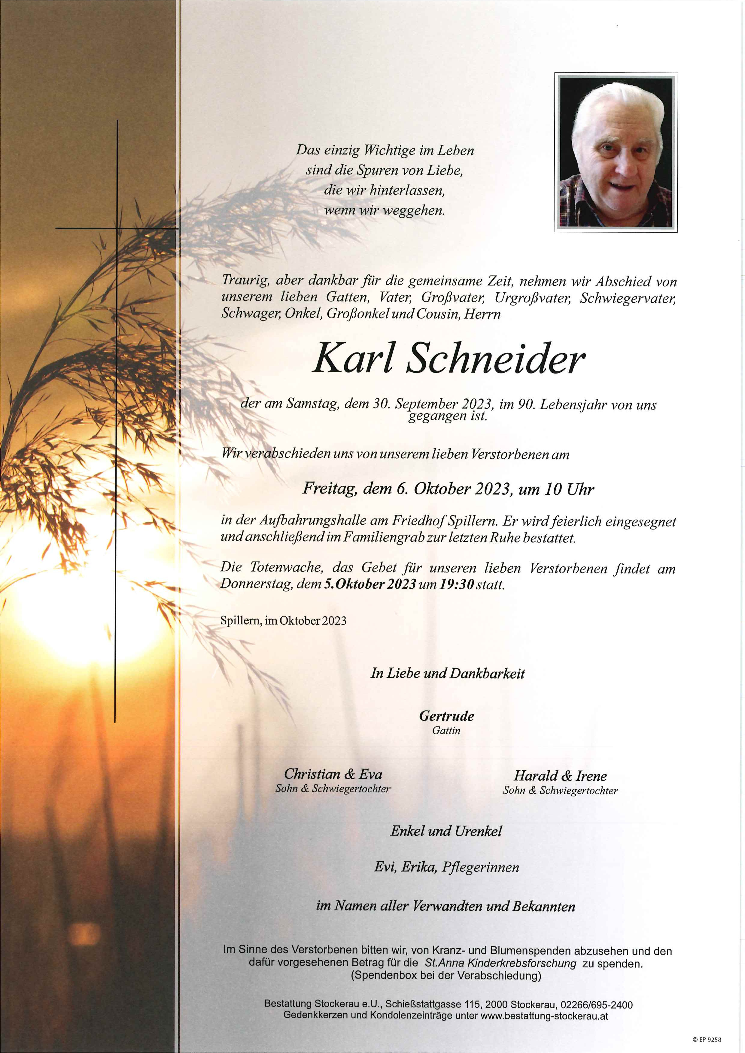 Traueranzeige von Karl Schneider