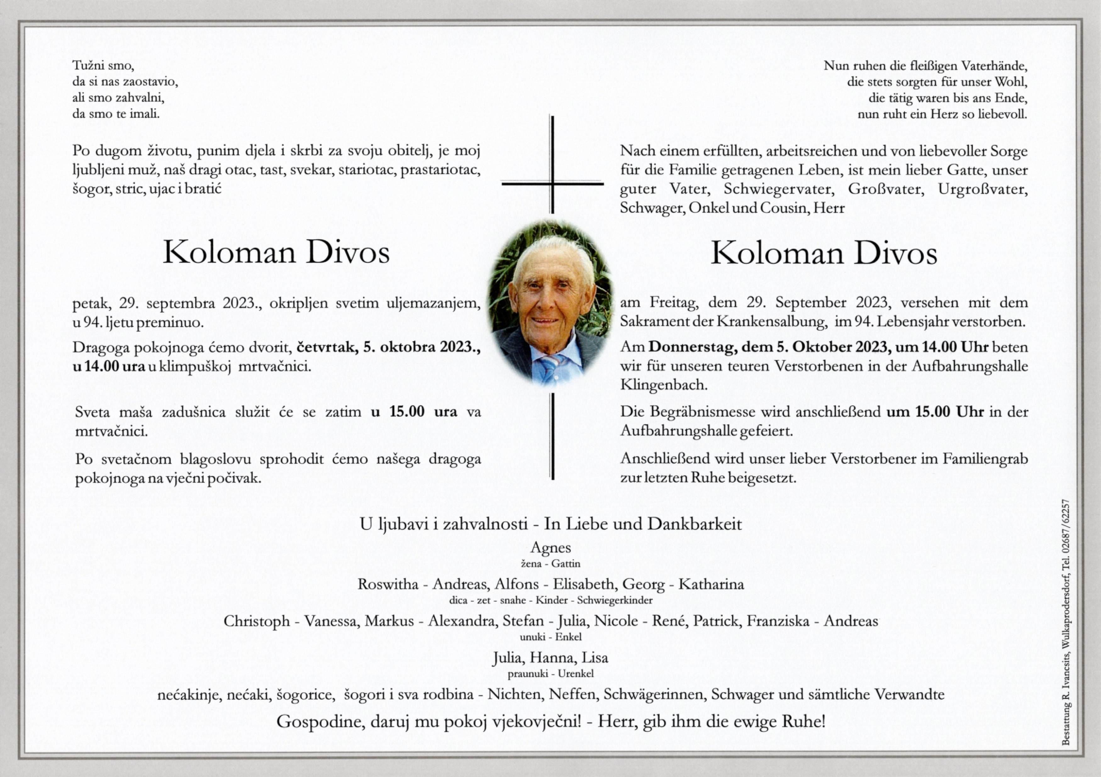 Traueranzeige von Koloman Divos