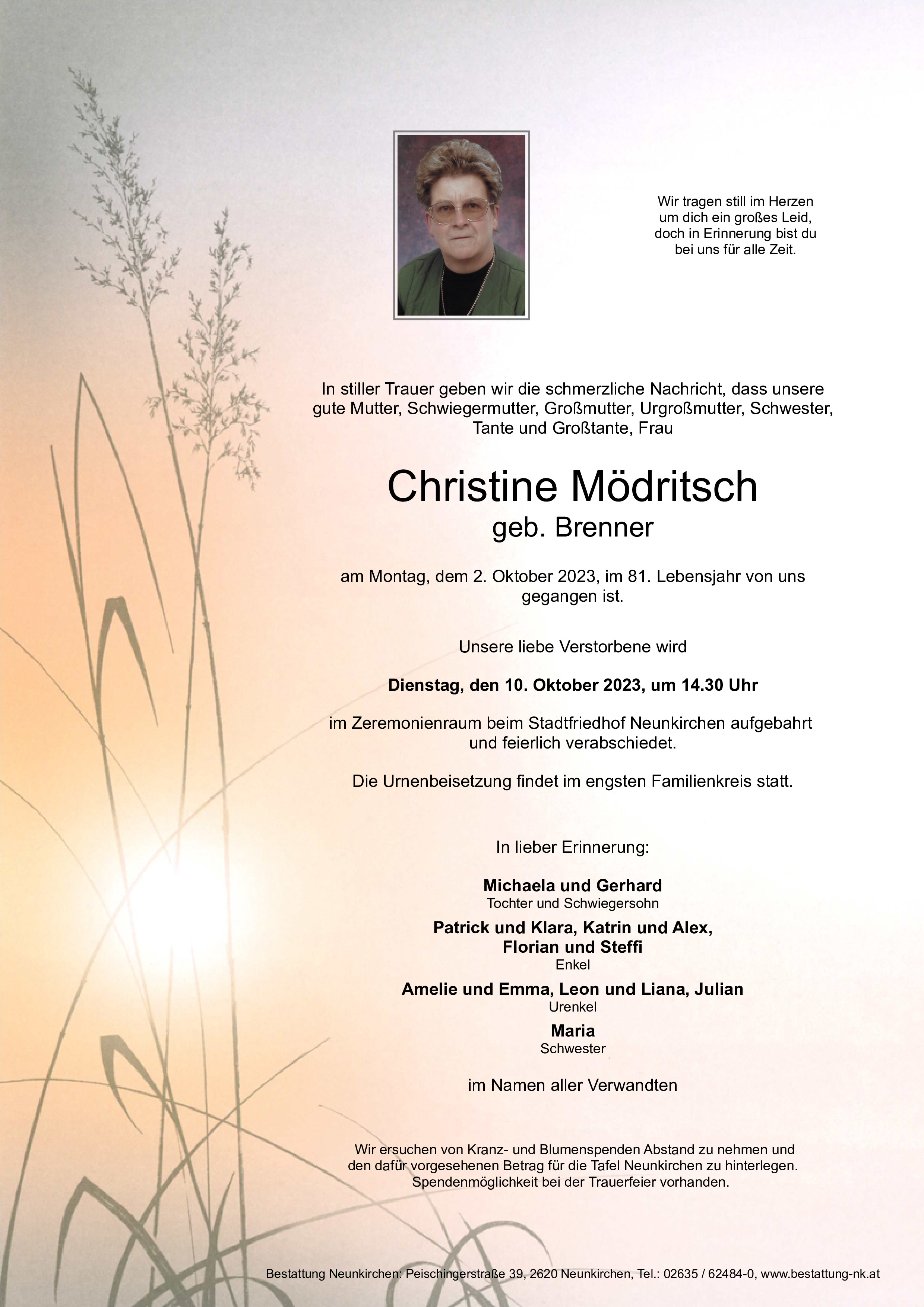 Traueranzeige von Christine Mödritsch
