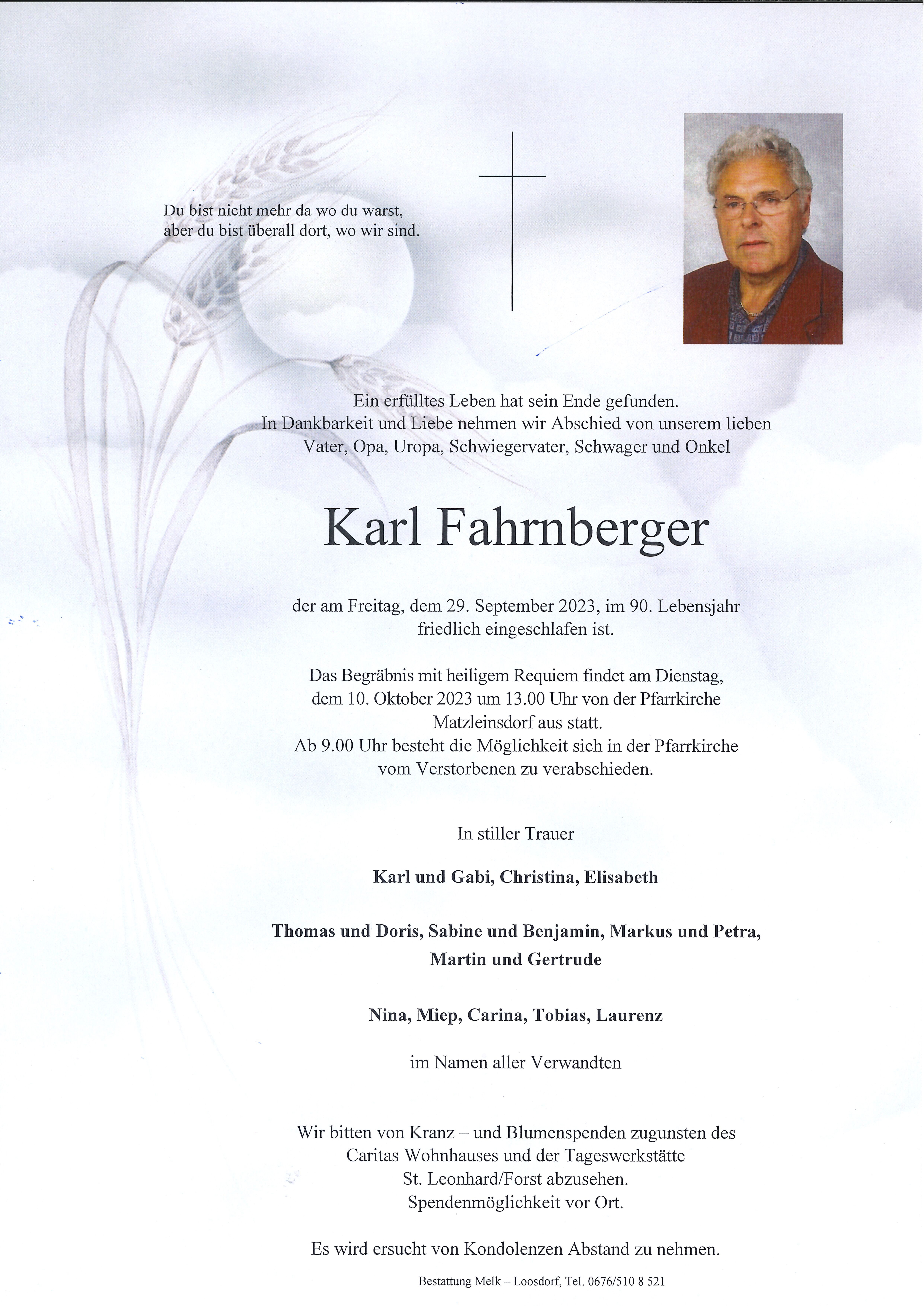 Traueranzeige von Karl Fahrnberger