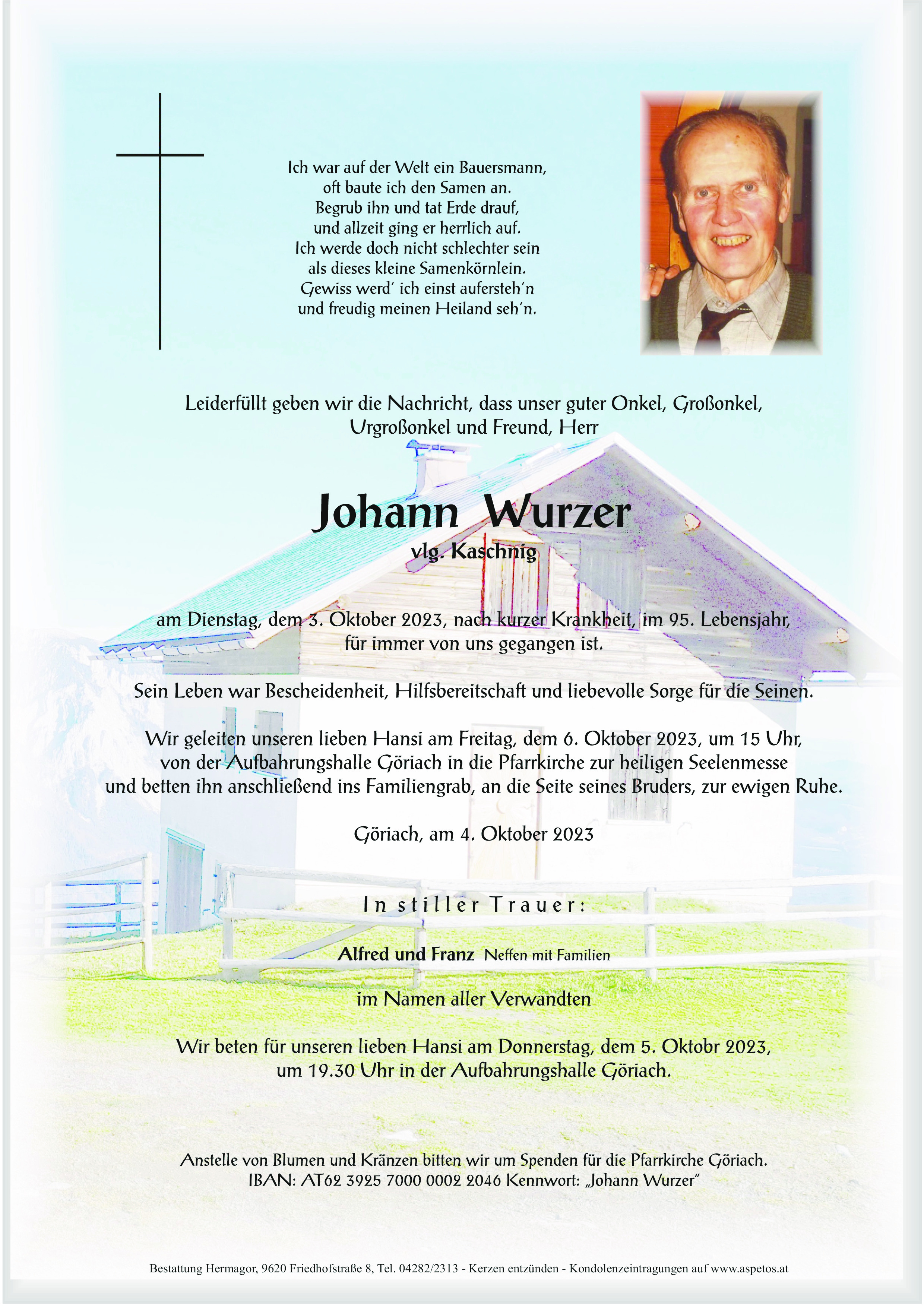 Traueranzeige von Johann Wurzer