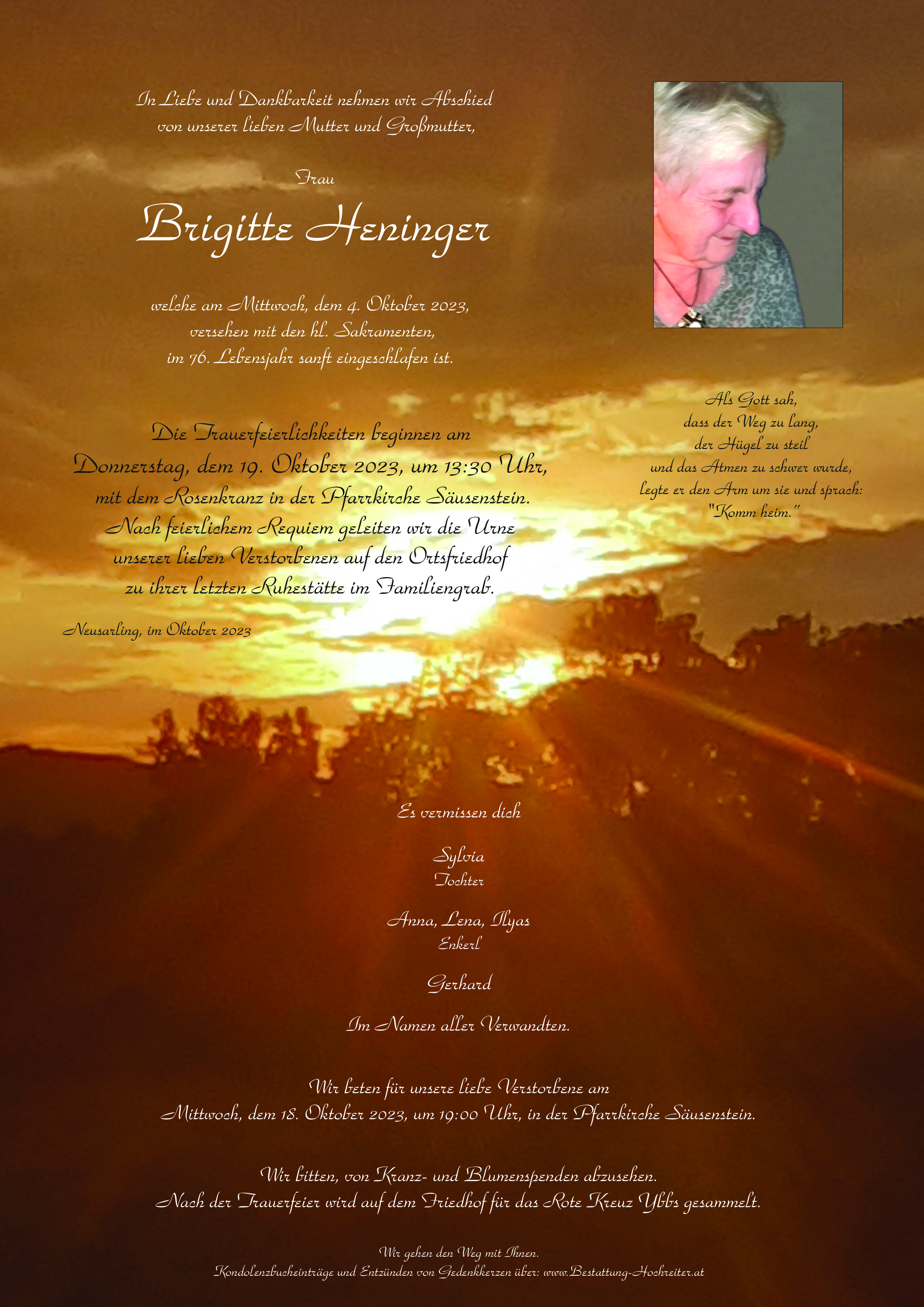 Traueranzeige von Brigitte Heninger