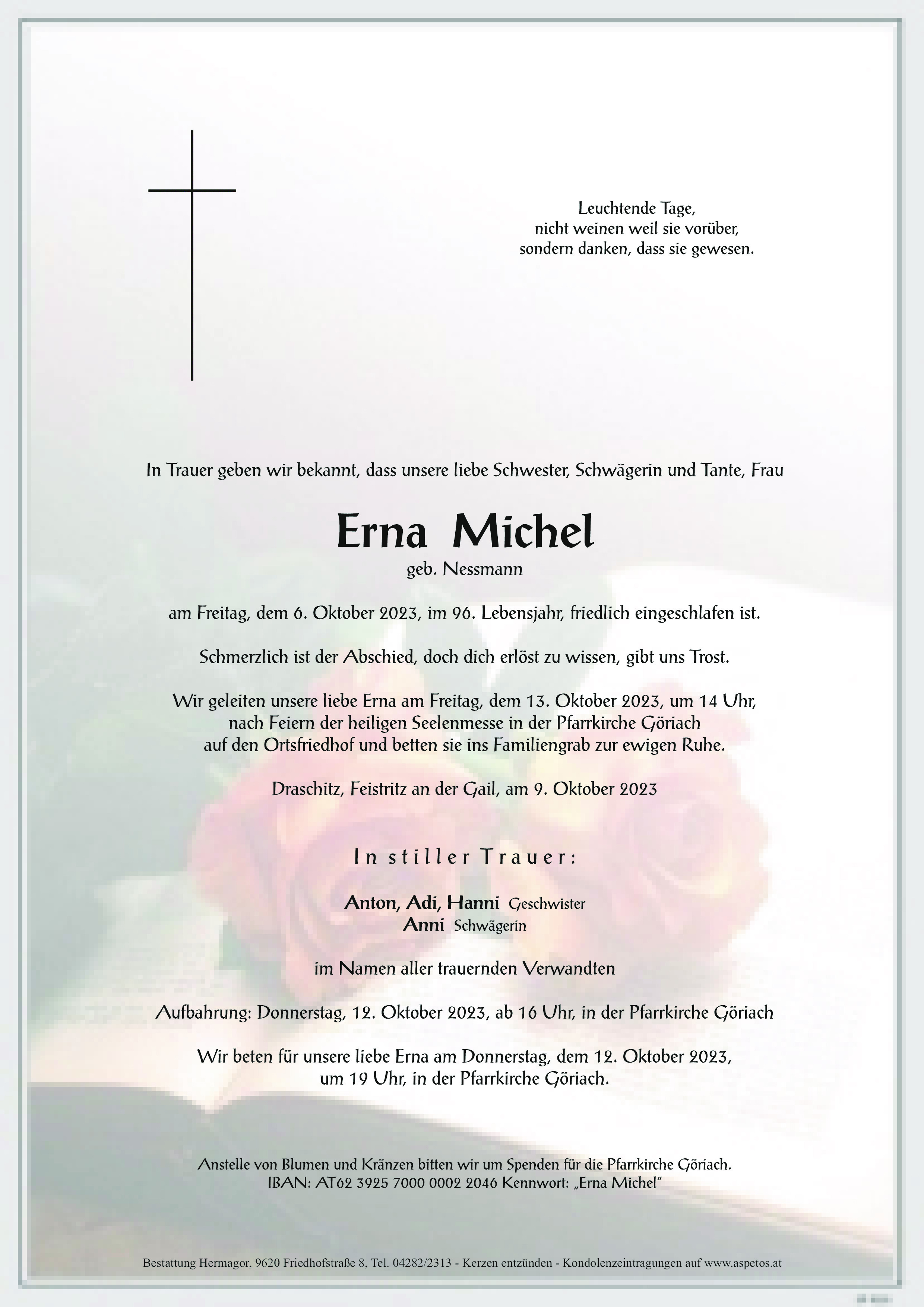 Traueranzeige von Erna Michel
