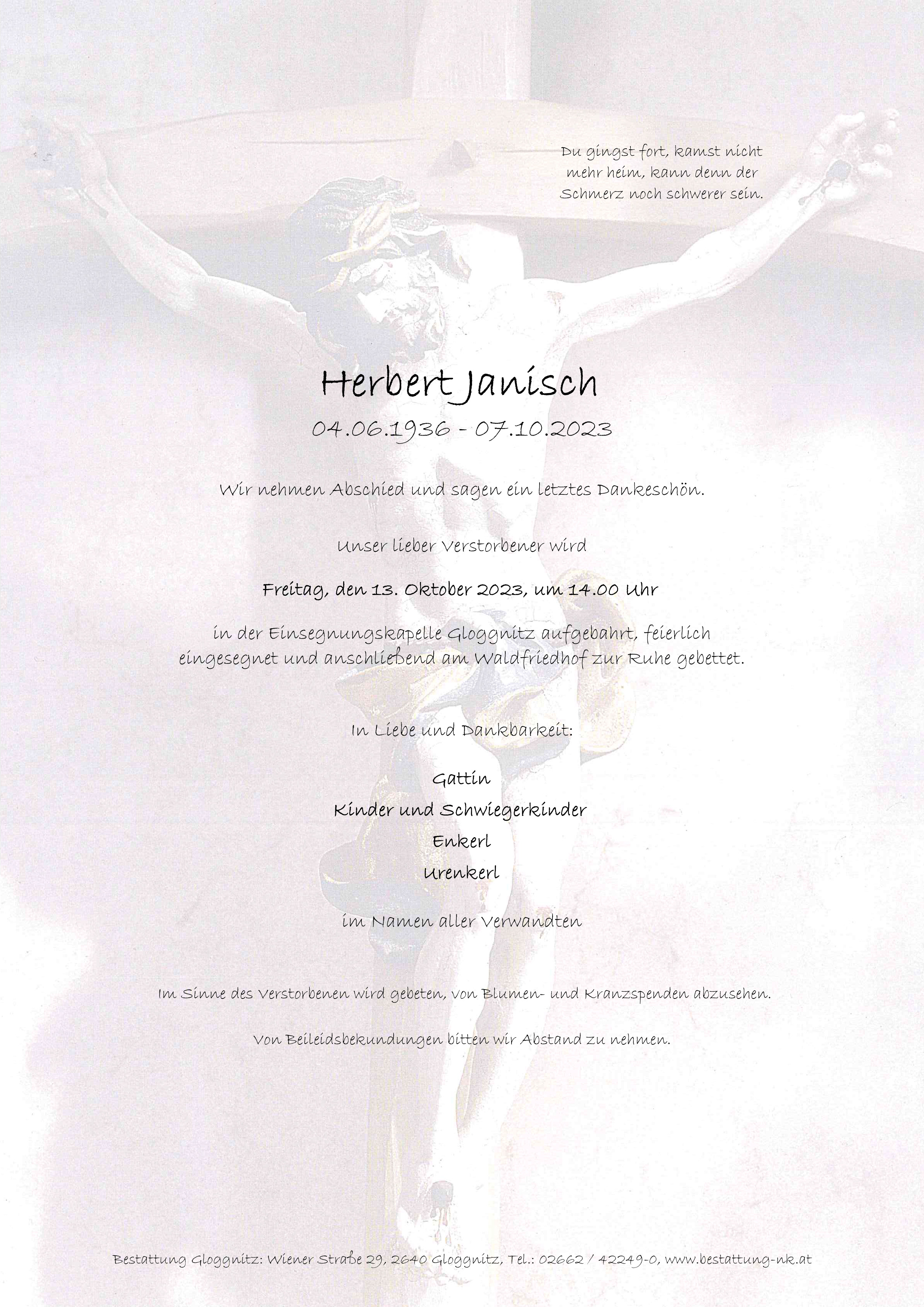 Traueranzeige von Herbert Janisch
