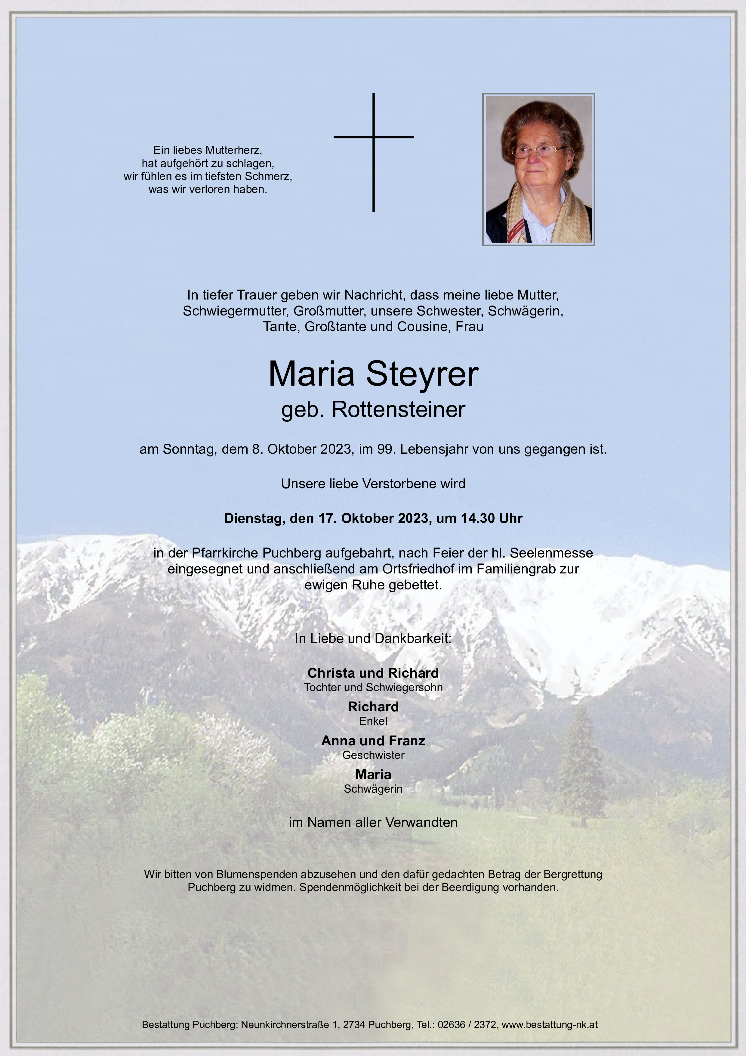 Traueranzeige von Maria Steyrer