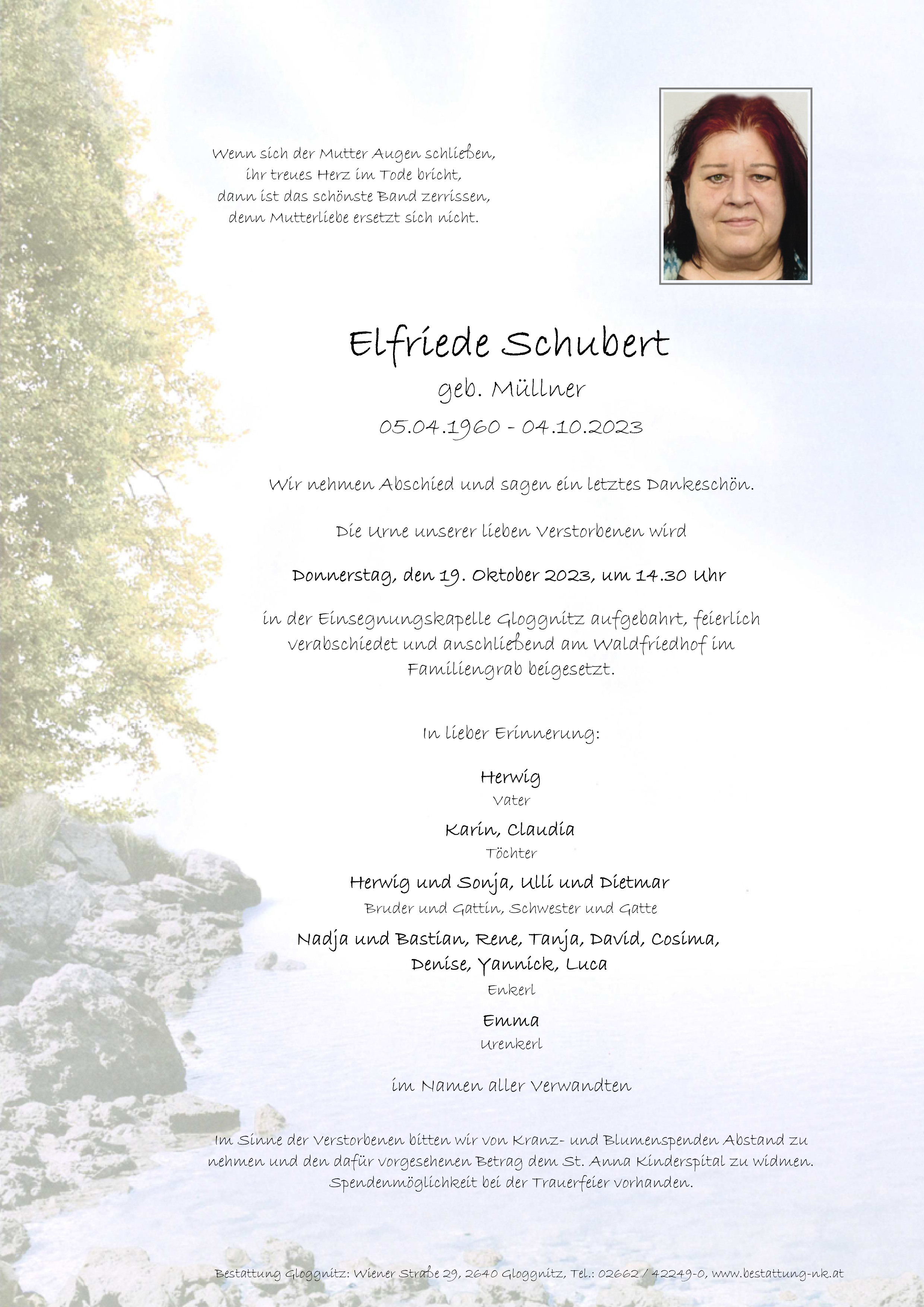 Traueranzeige von Elfriede Schubert