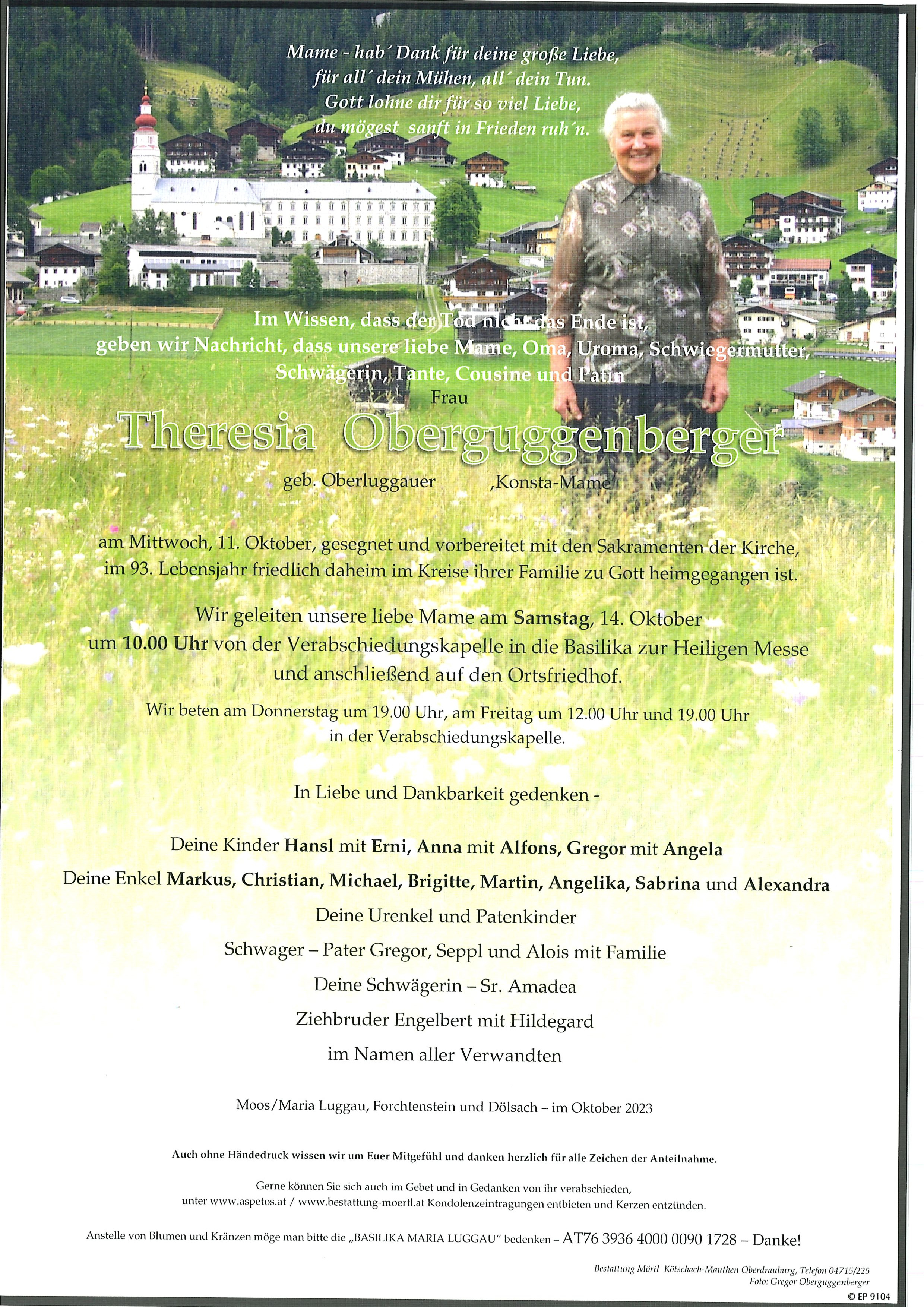 Traueranzeige von Theresia Oberguggenberger