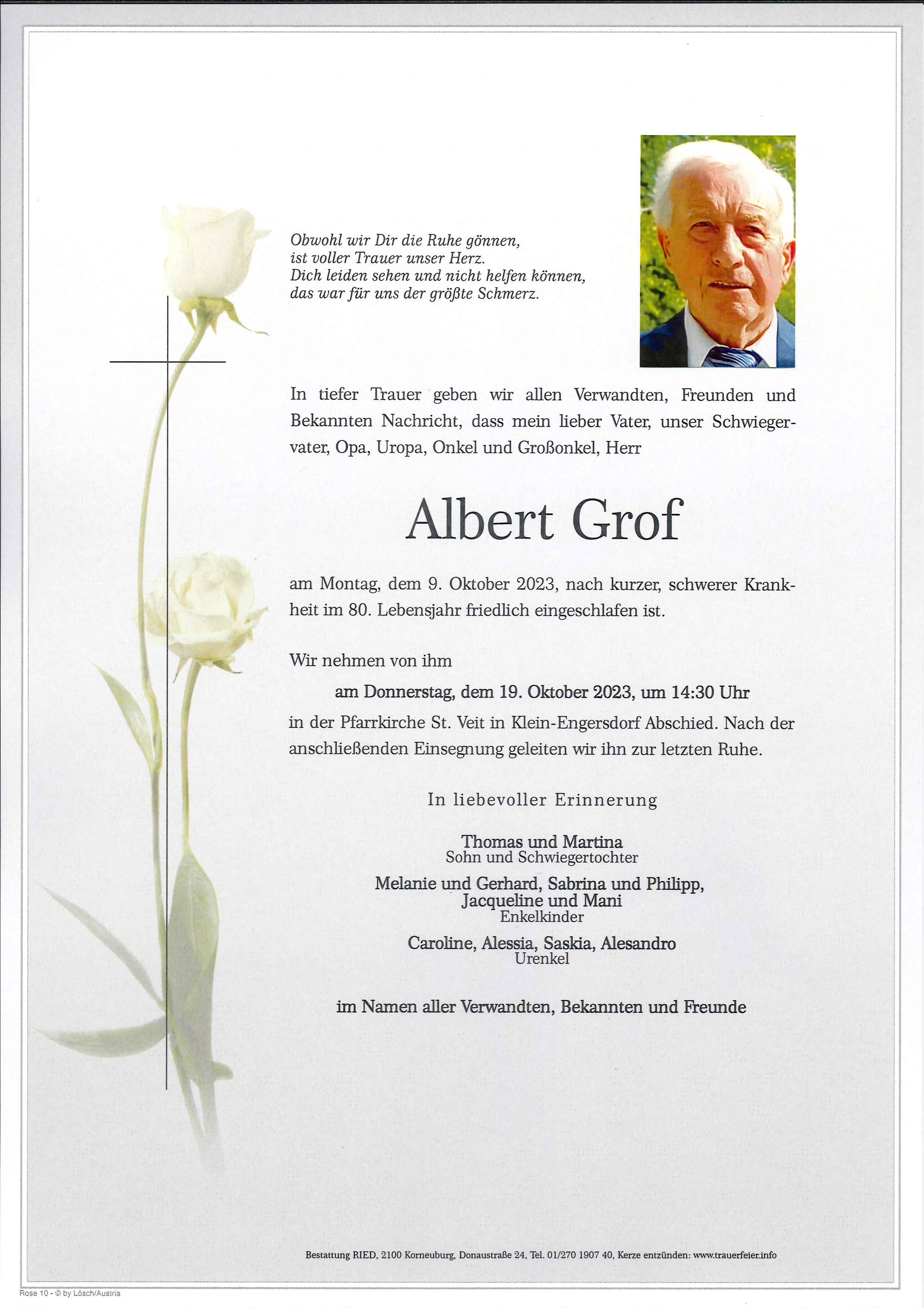 Traueranzeige von Albert Grof