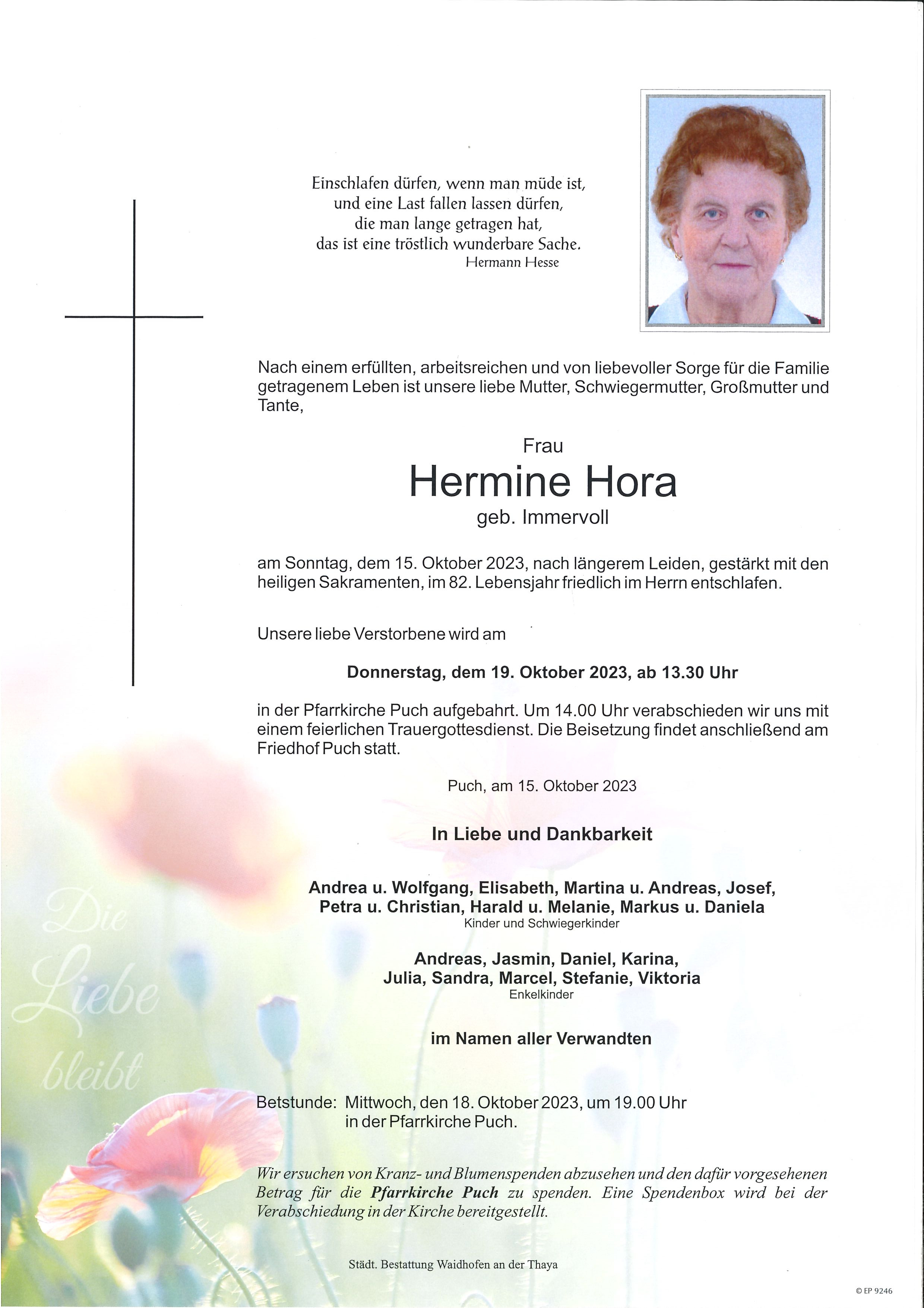 Traueranzeige von Hermine Hora
