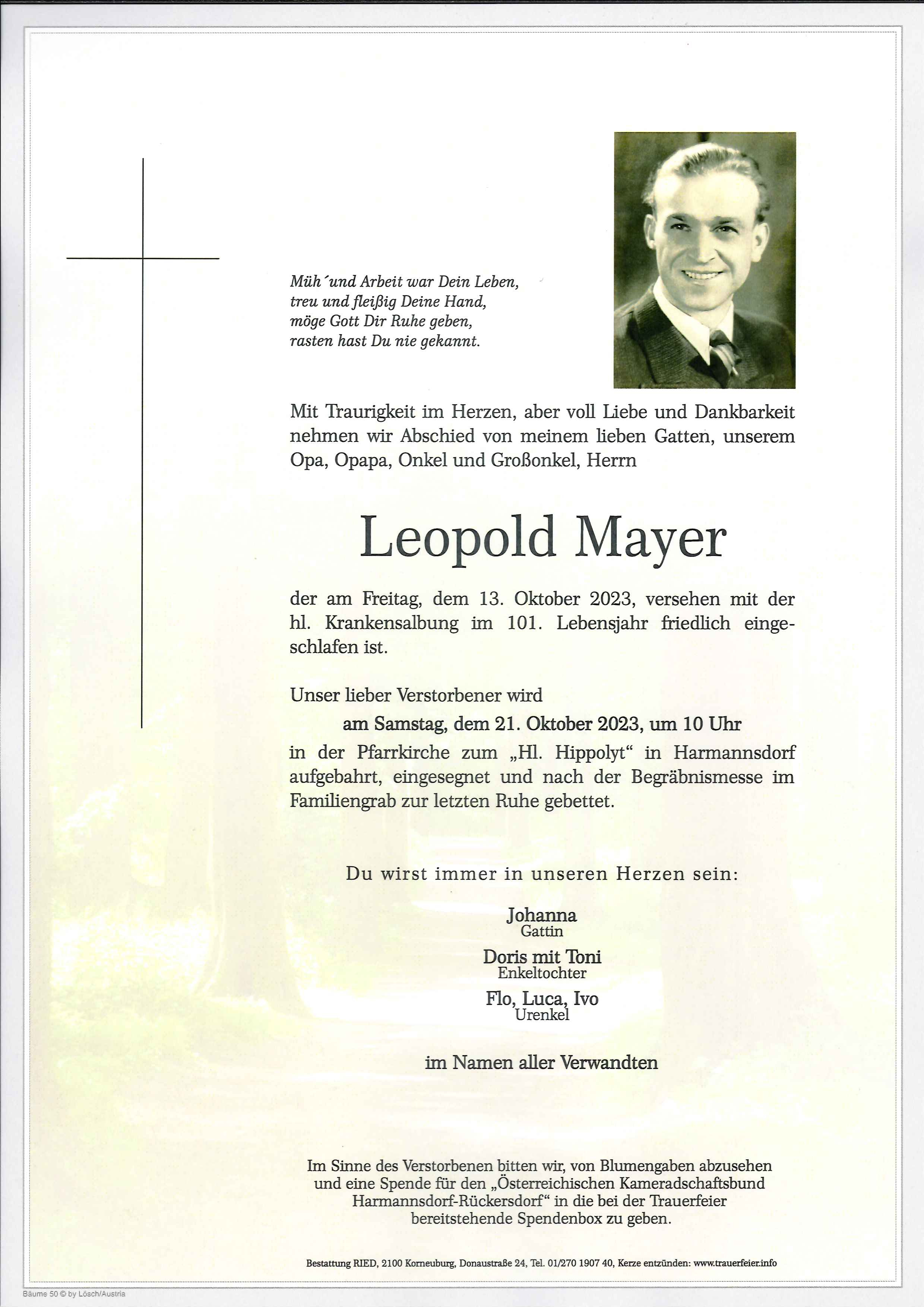 Traueranzeige von Leopold Mayer